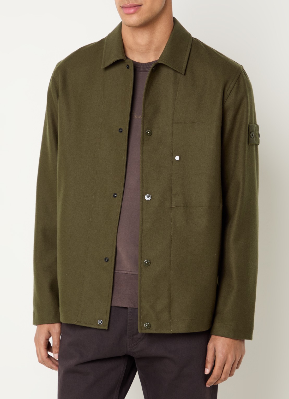 Stone Island S0F24 overshirt in wolblend - detail legergroen