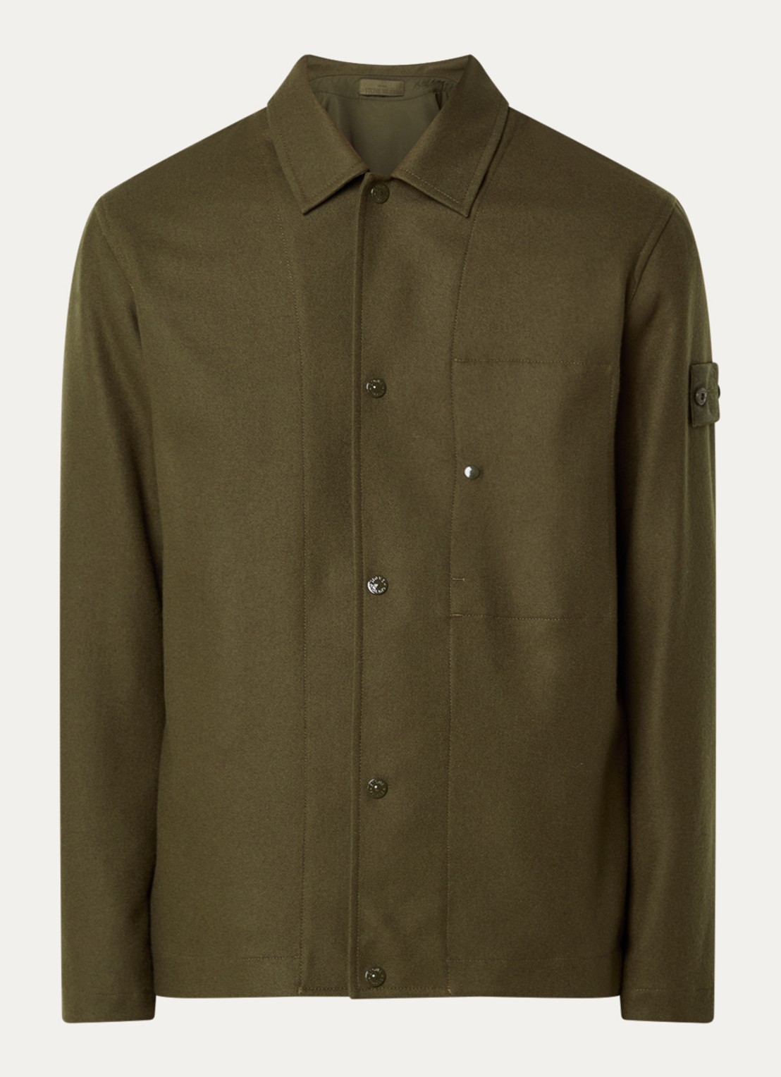 Stone Island S0F24 overshirt in wolblend - voorkant 3 legergroen