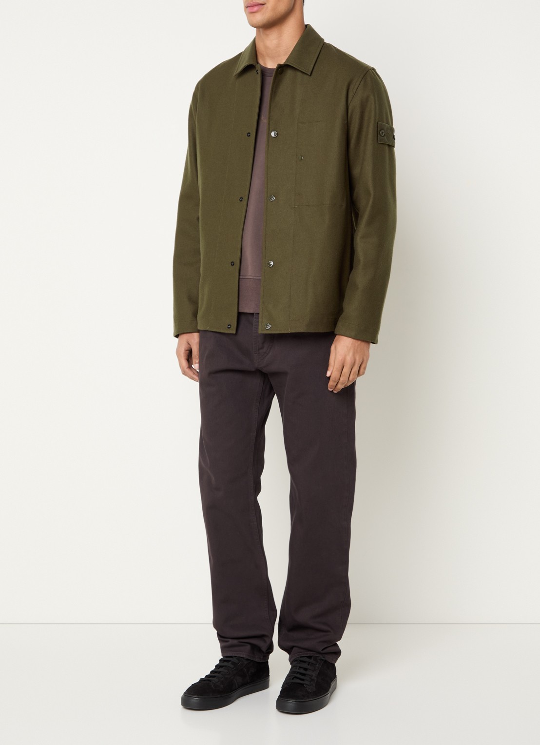 Stone Island S0F24 overshirt in wolblend - voorkant 4 legergroen