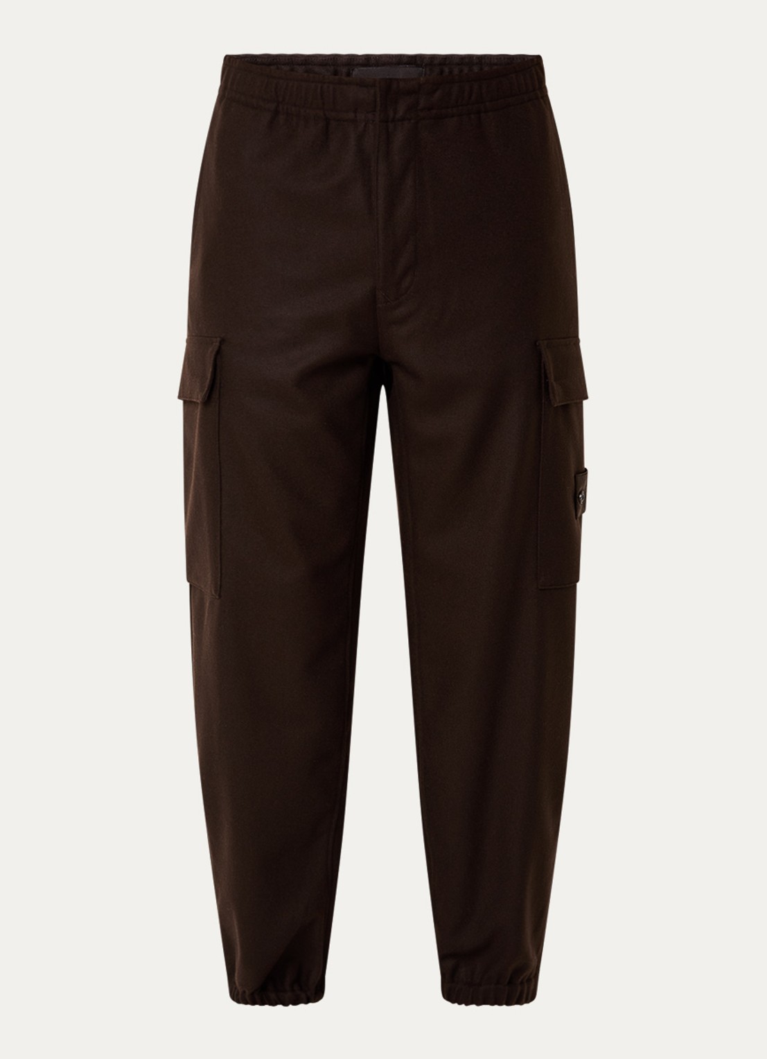 Stone Island S0F24 tapered fit cargobroek in wolblend met logo - voorkant 5 donkerbruin