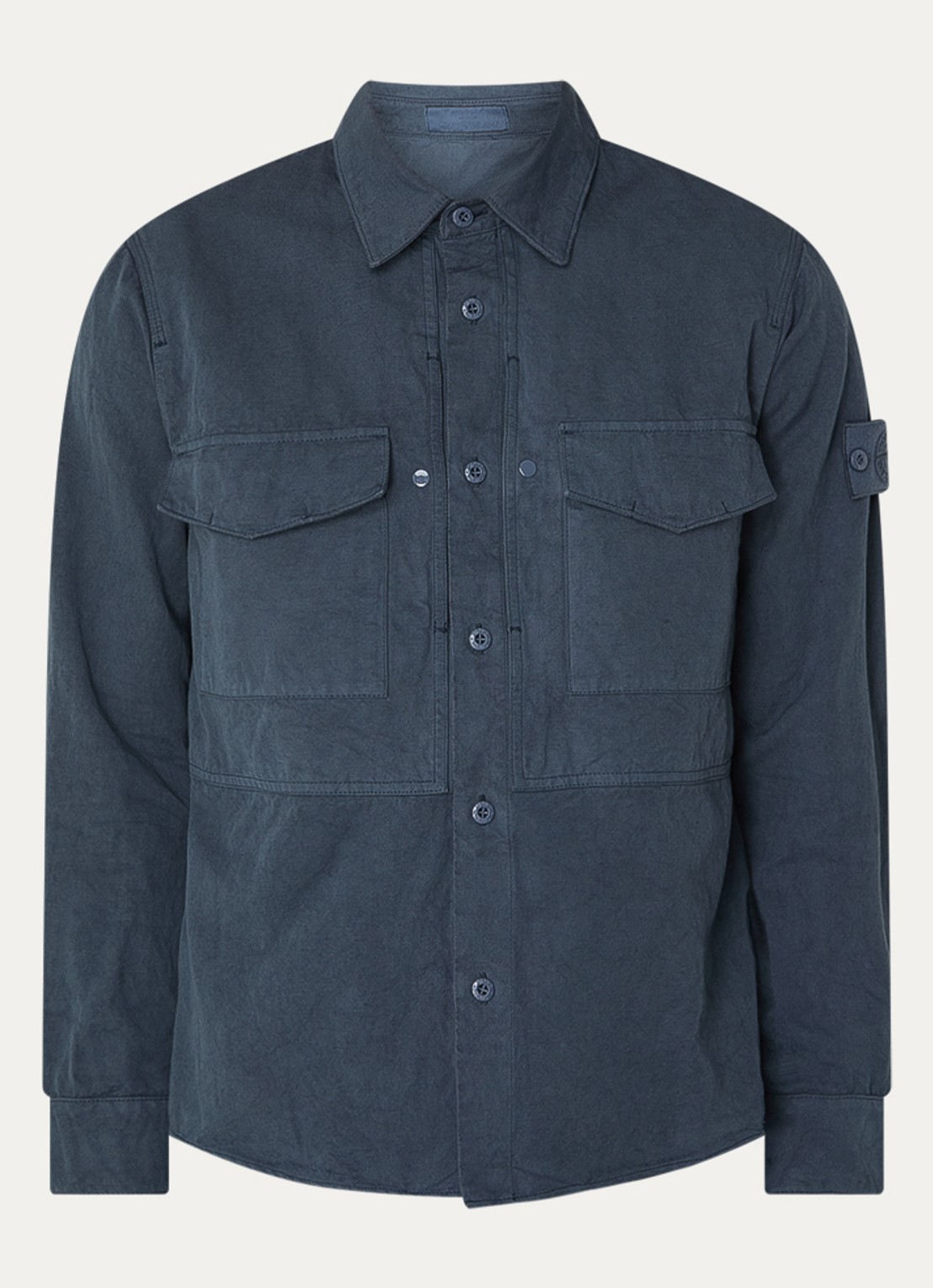 Stone Island S0F36 overshirt met borstzakken en logo - voorkant indigo