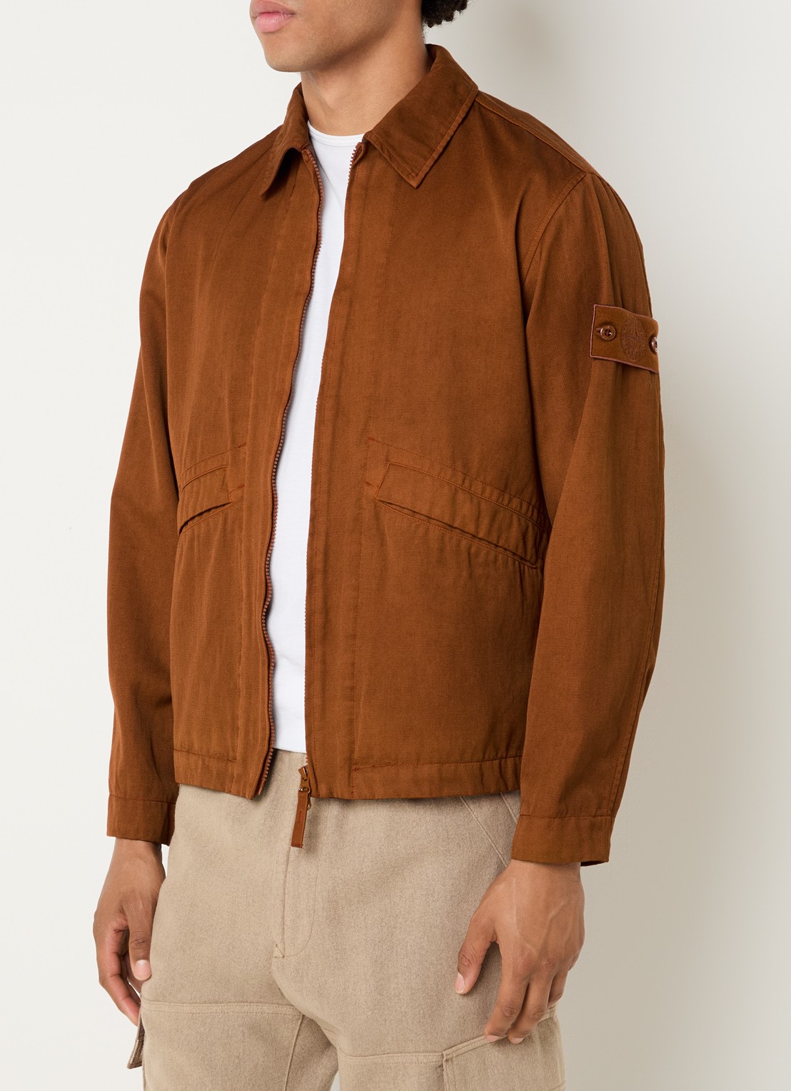 Stone Island S0F50 jack in scheerwolblend met logo - detail 4 roodbruin