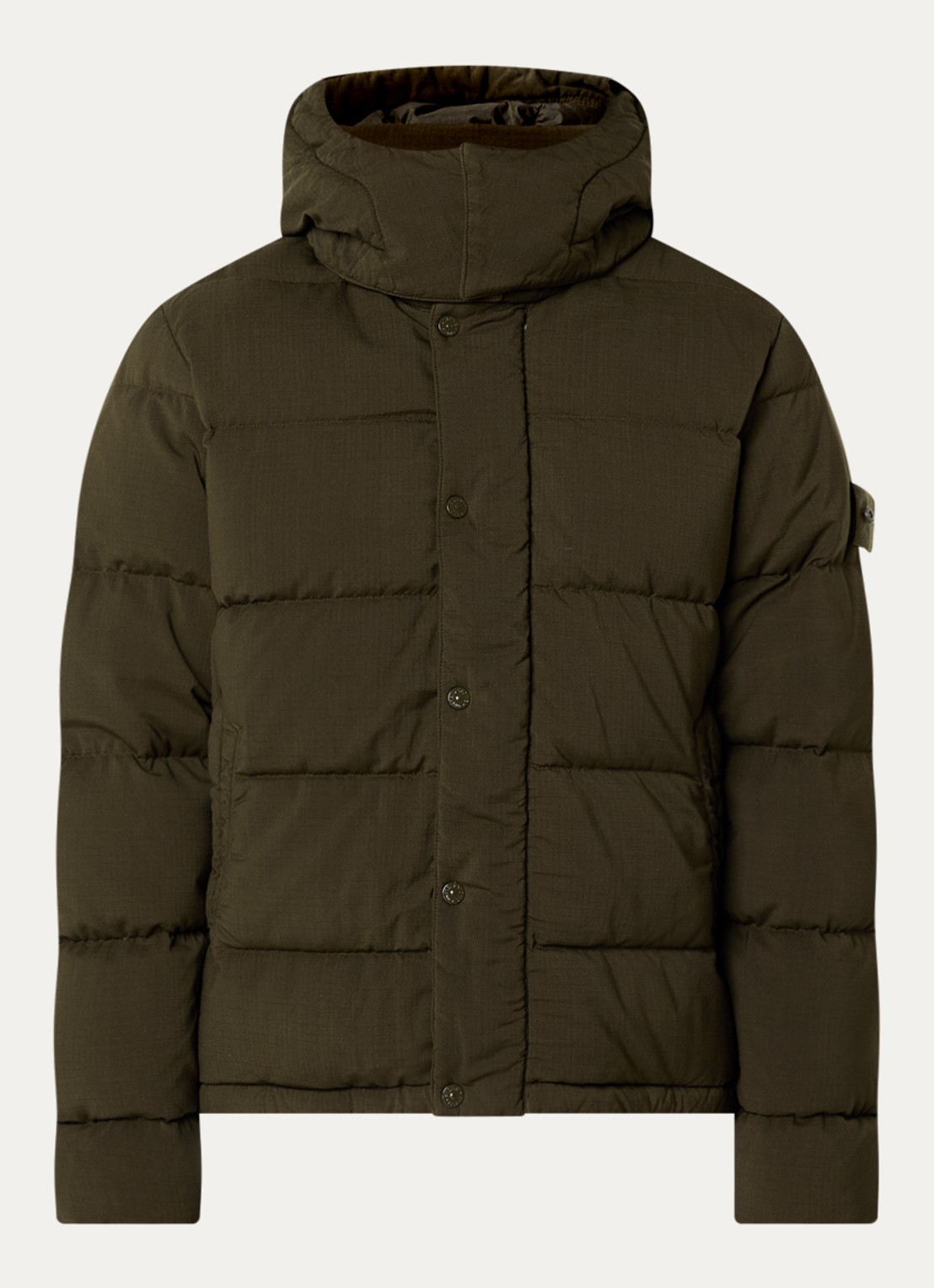 Stone Island S0F52 puffer jack van scheerwol met donsvulling en afneembare capuchon - voorkant 5 legergroen