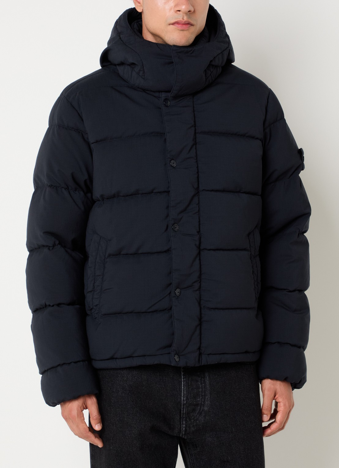 Stone Island S0F52 puffer jack van scheerwol met donsvulling en afneembare capuchon - detail 4 donkerblauw