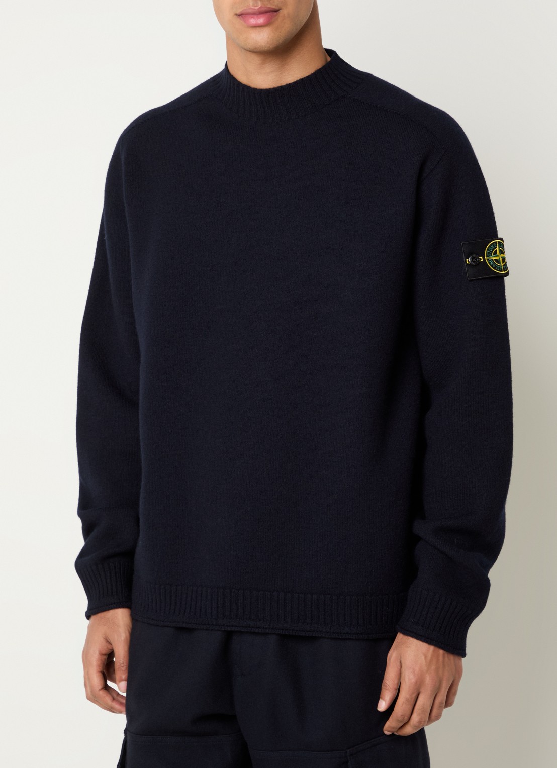 Stone Island S0IN1 fijngebreide trui van wol met logo - detail donkerblauw