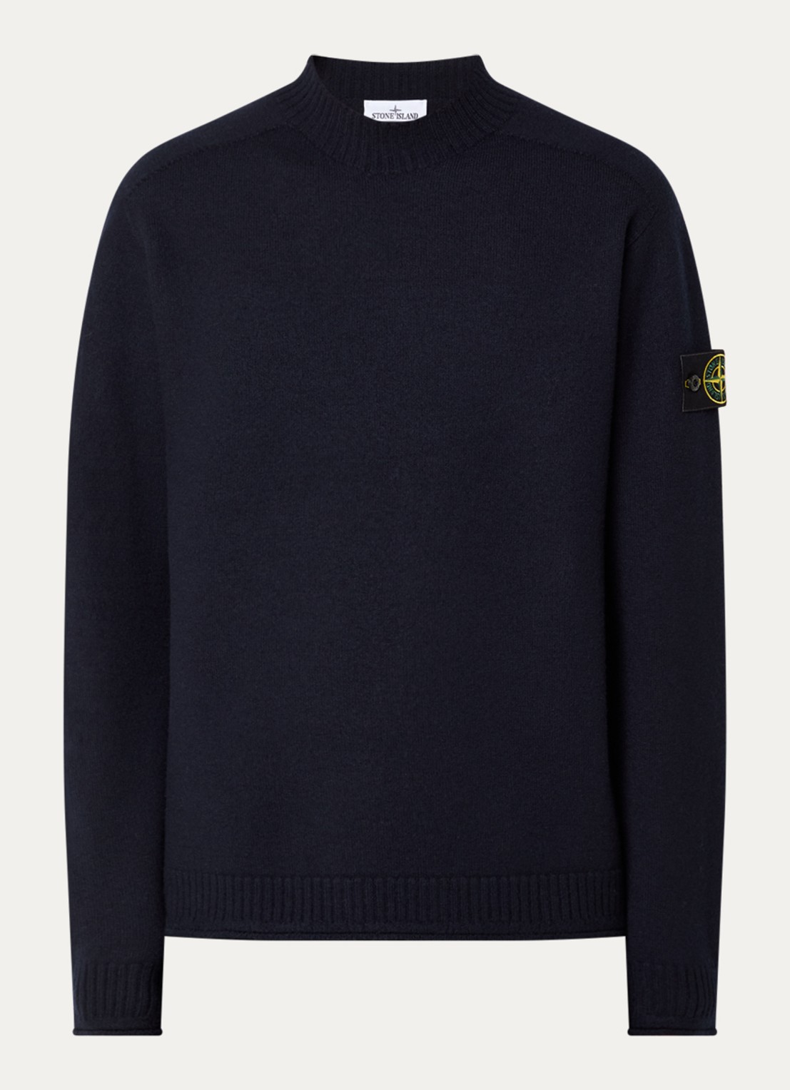 Stone Island S0IN1 fijngebreide trui van wol met logo - voorkant 3 donkerblauw