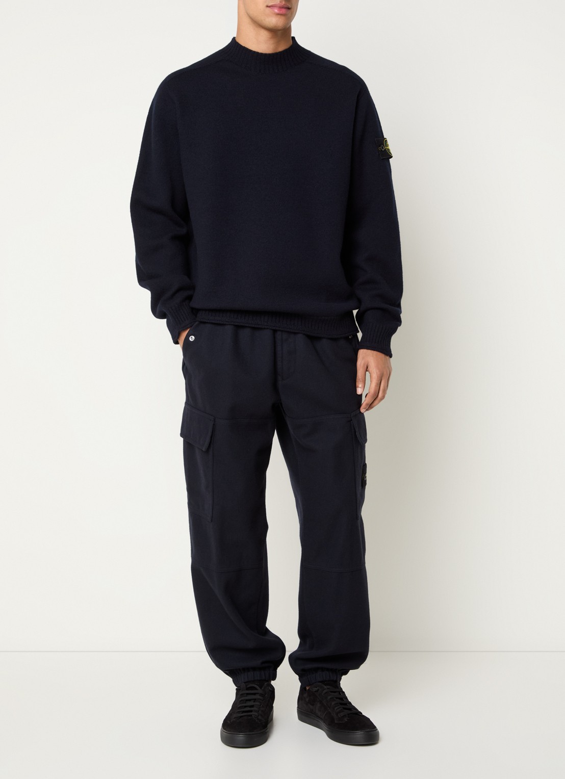 Stone Island S0IN1 fijngebreide trui van wol met logo - voorkant 4 donkerblauw