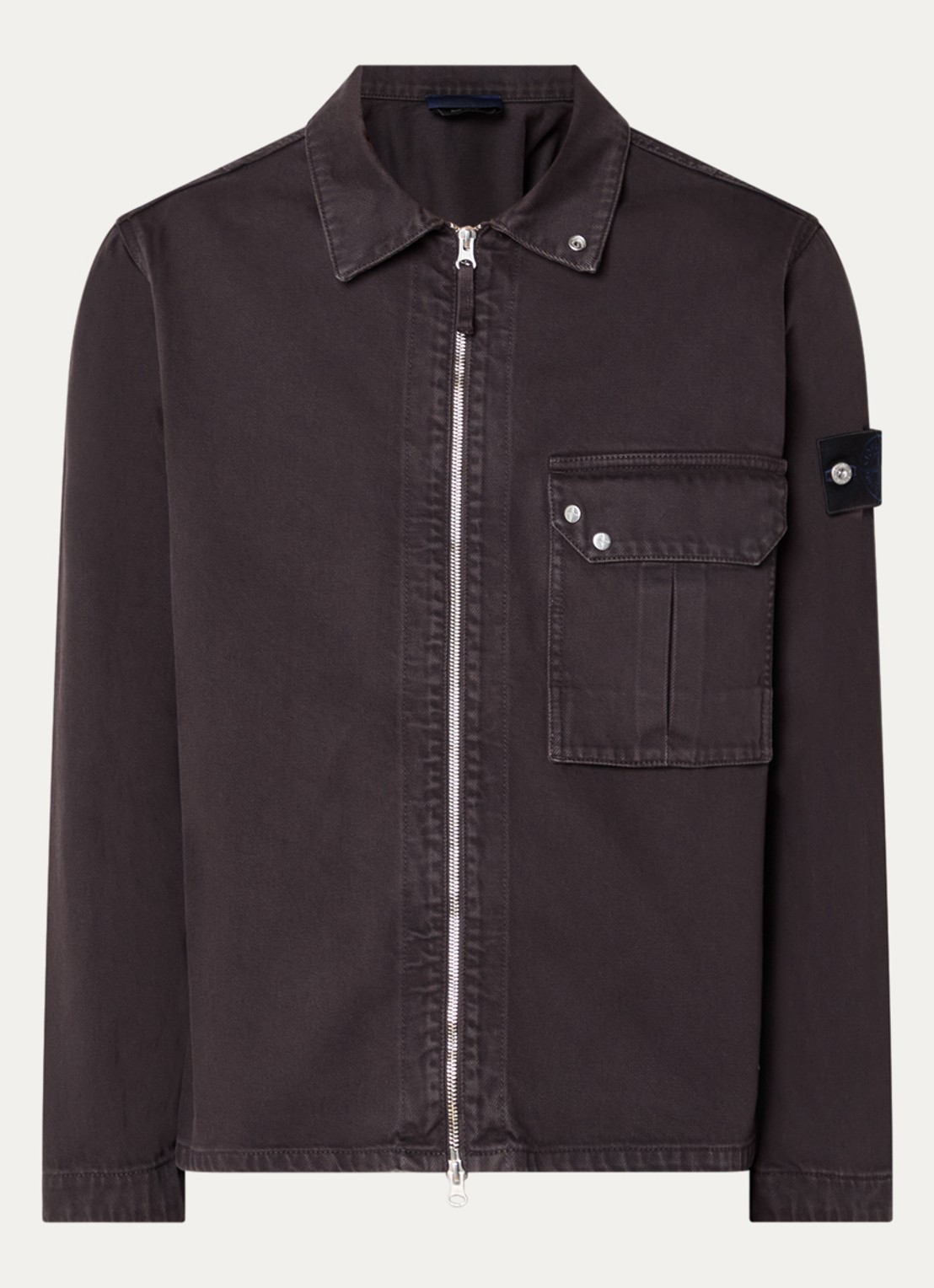 Stone Island S0J24 overshirt van denim met logo - voorkant aubergine
