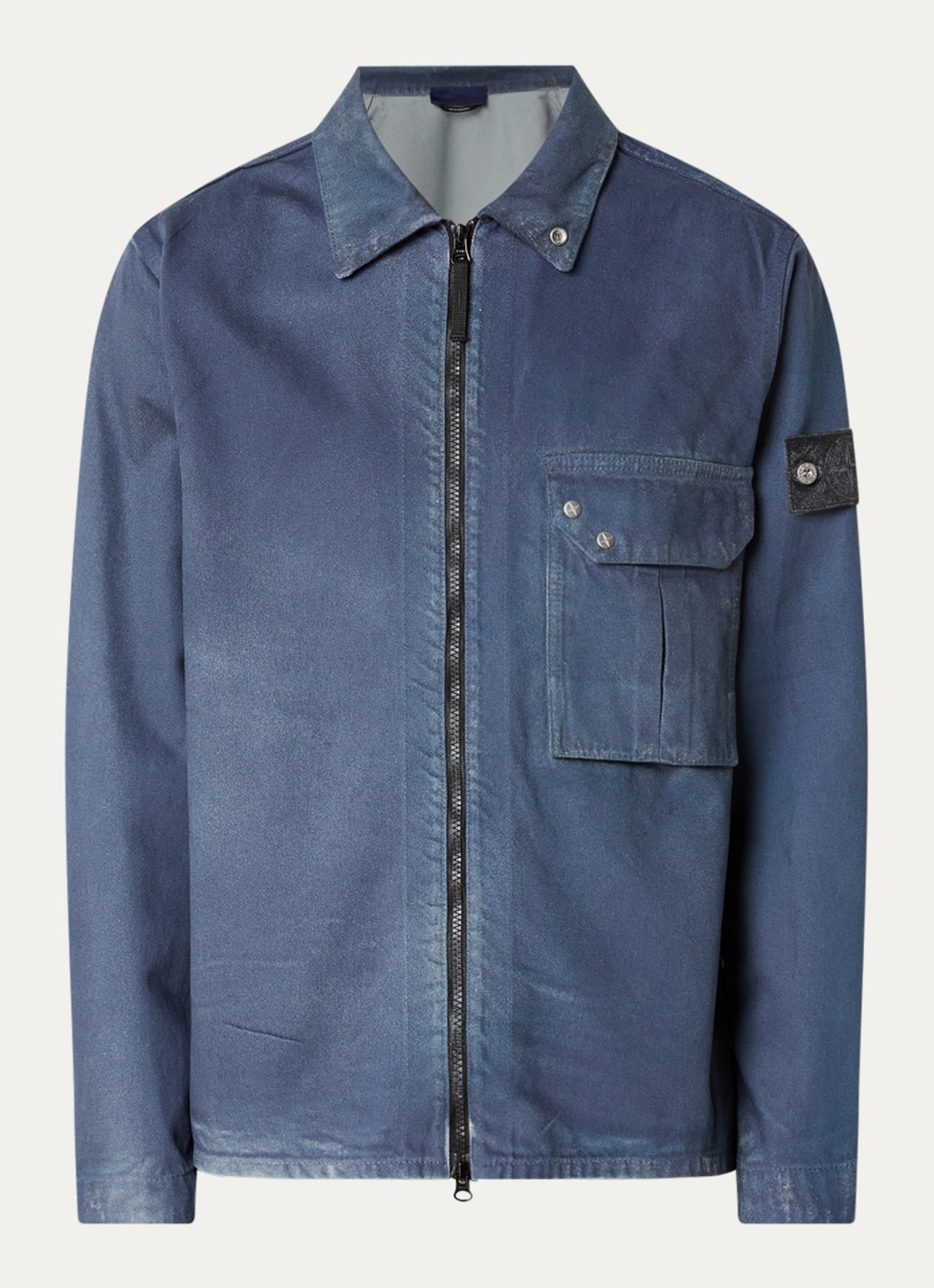 Stone Island S0J31 overshirt van denim met logo - voorkant 4 blauw