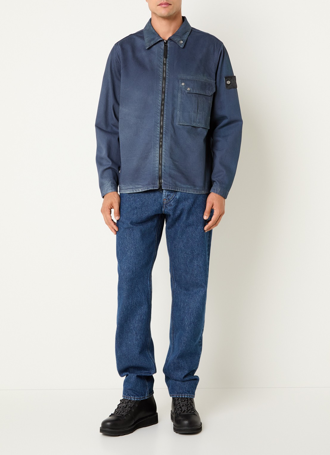 Stone Island S0J31 overshirt van denim met logo - voorkant 5 blauw