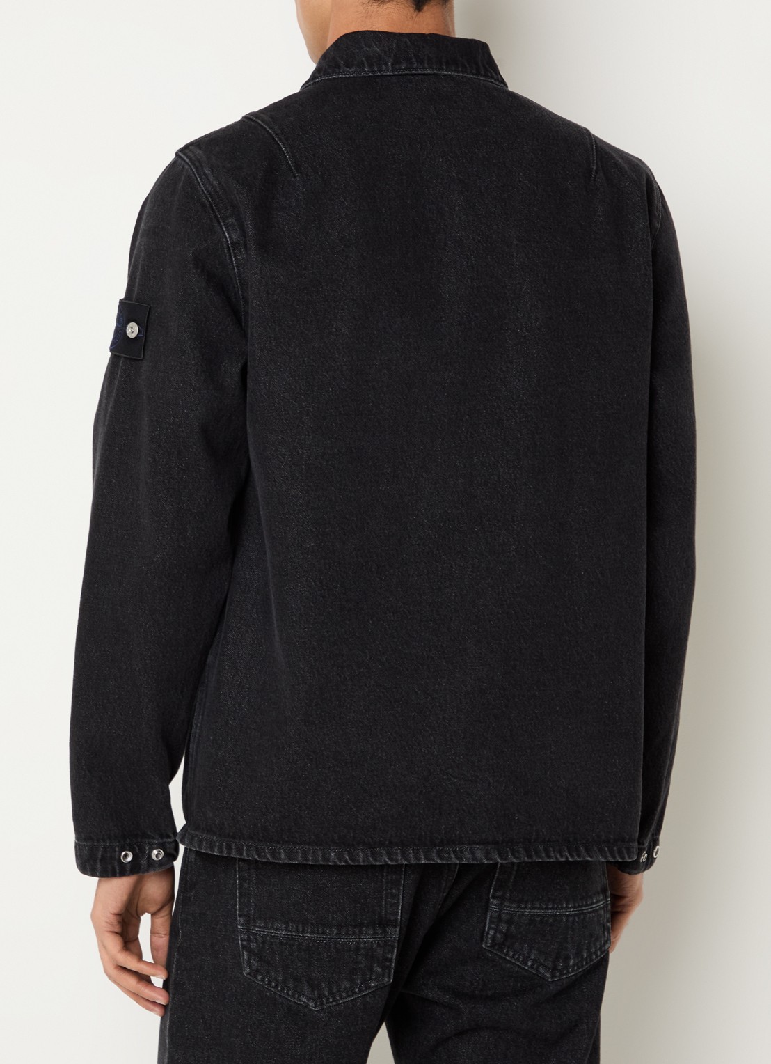 Stone Island S0J32 overshirt van denim met logo - achterkant 6 antraciet