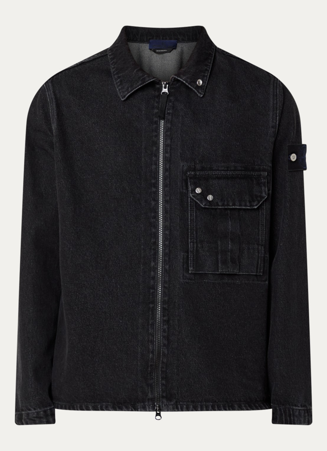 Stone Island S0J32 overshirt van denim met logo - voorkant 4 antraciet