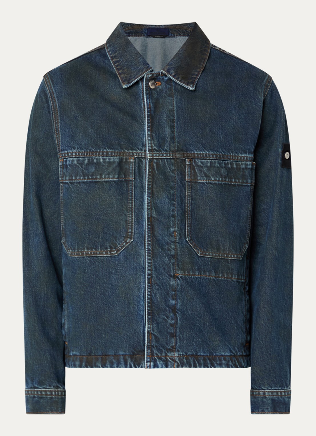 Stone Island S0J40 spijkerjas met logo en verwassen effect - voorkant 4 indigo
