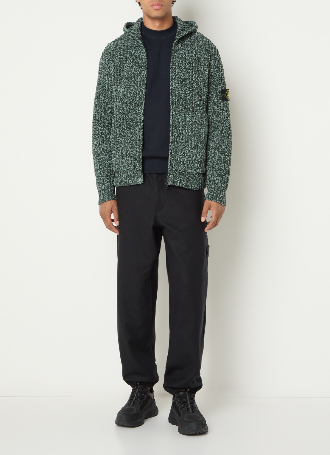 Stone Island S0N16 hoodie van badstof - voorkant 4 donkergroen