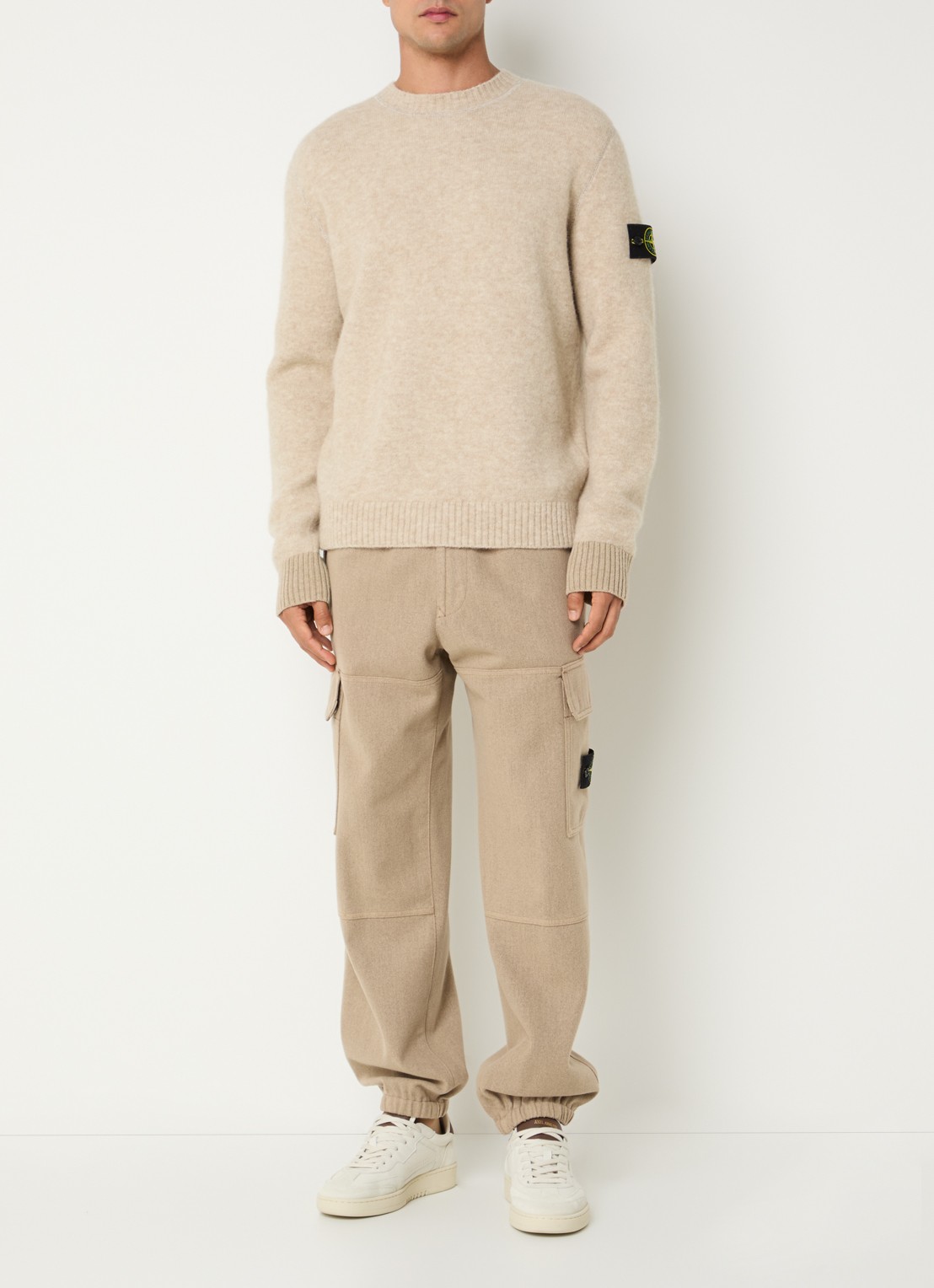 Stone Island S0N22 fijngebreide trui in wolblend met logo - voorkant 5 beige