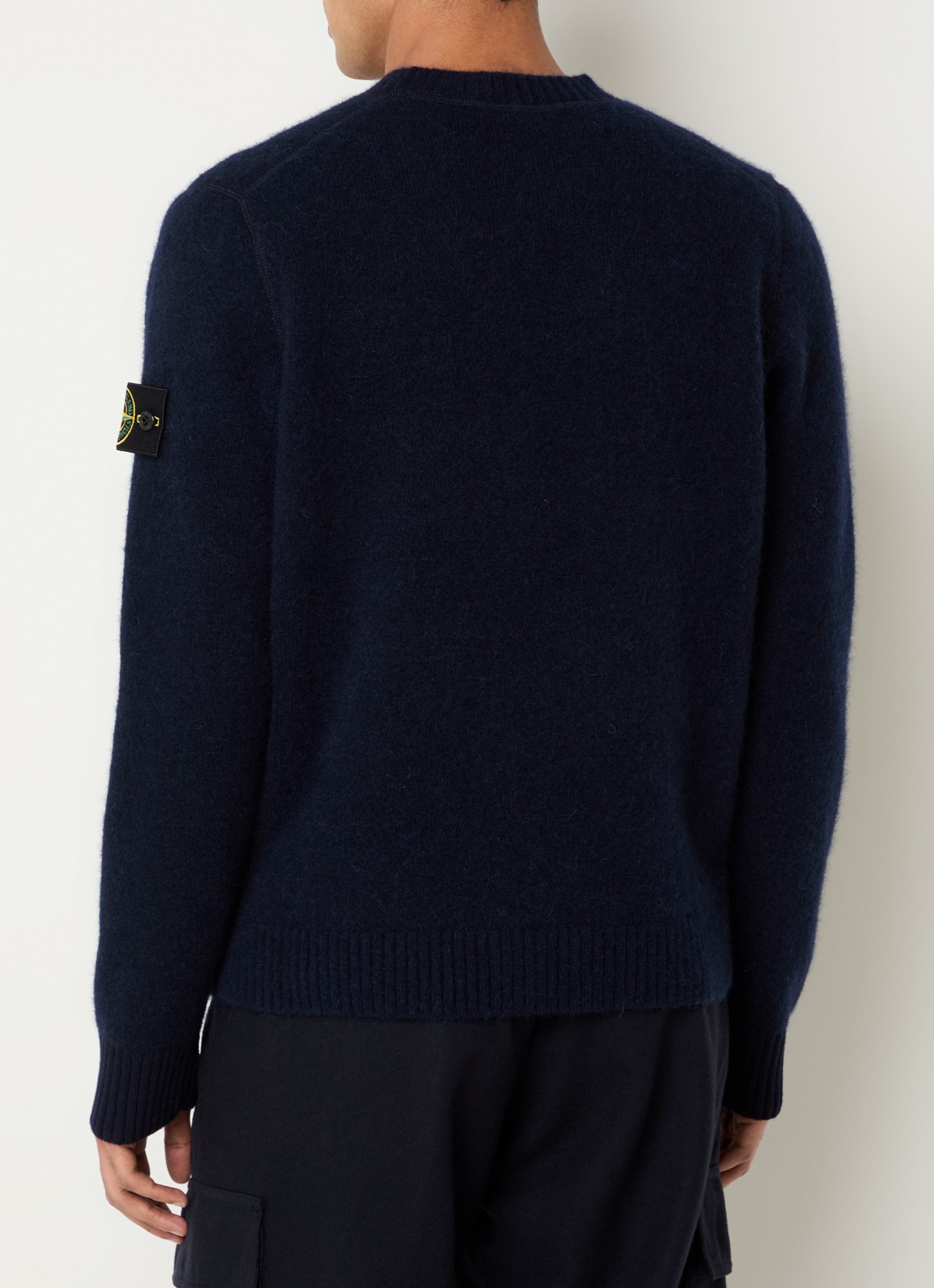 Stone Island S0N22 fijngebreide trui in wolblend met logo - achterkant 3 donkerblauw