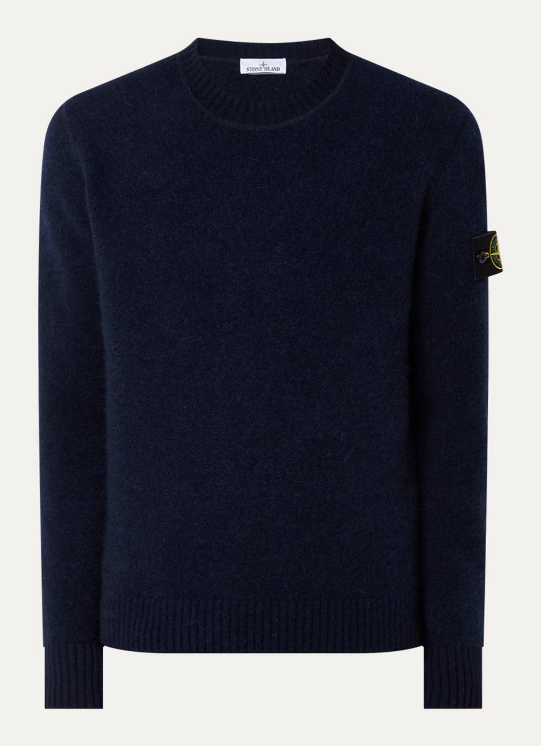 Stone Island S0N22 fijngebreide trui in wolblend met logo - voorkant donkerblauw