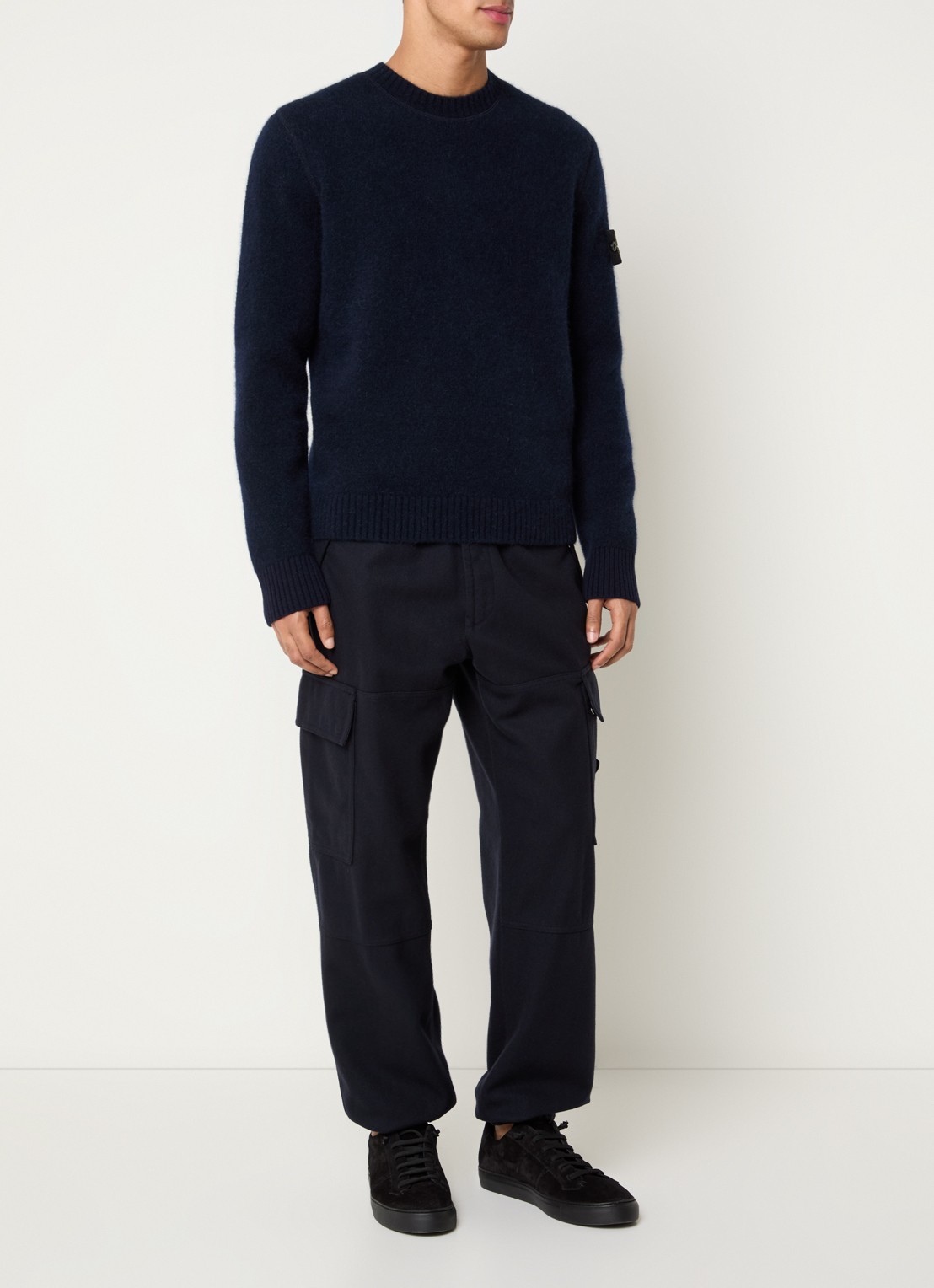 Stone Island S0N22 fijngebreide trui in wolblend met logo - voorkant 2 donkerblauw