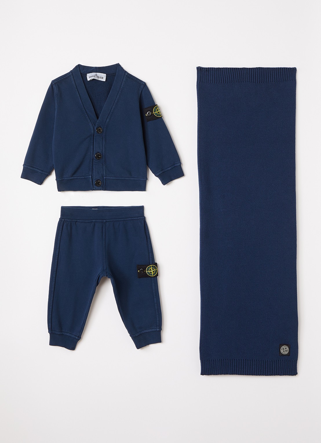 Stone Island Set van vest met joggingbroek en sjaal 3-delig - voorkant donkerblauw