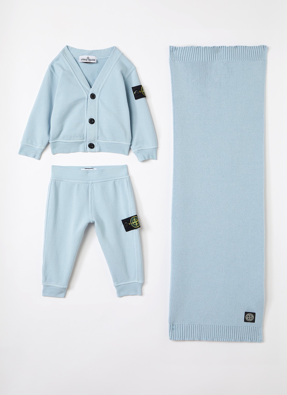 Stone Island Set van vest met joggingbroek en sjaal 3-delig - voorkant lichtblauw