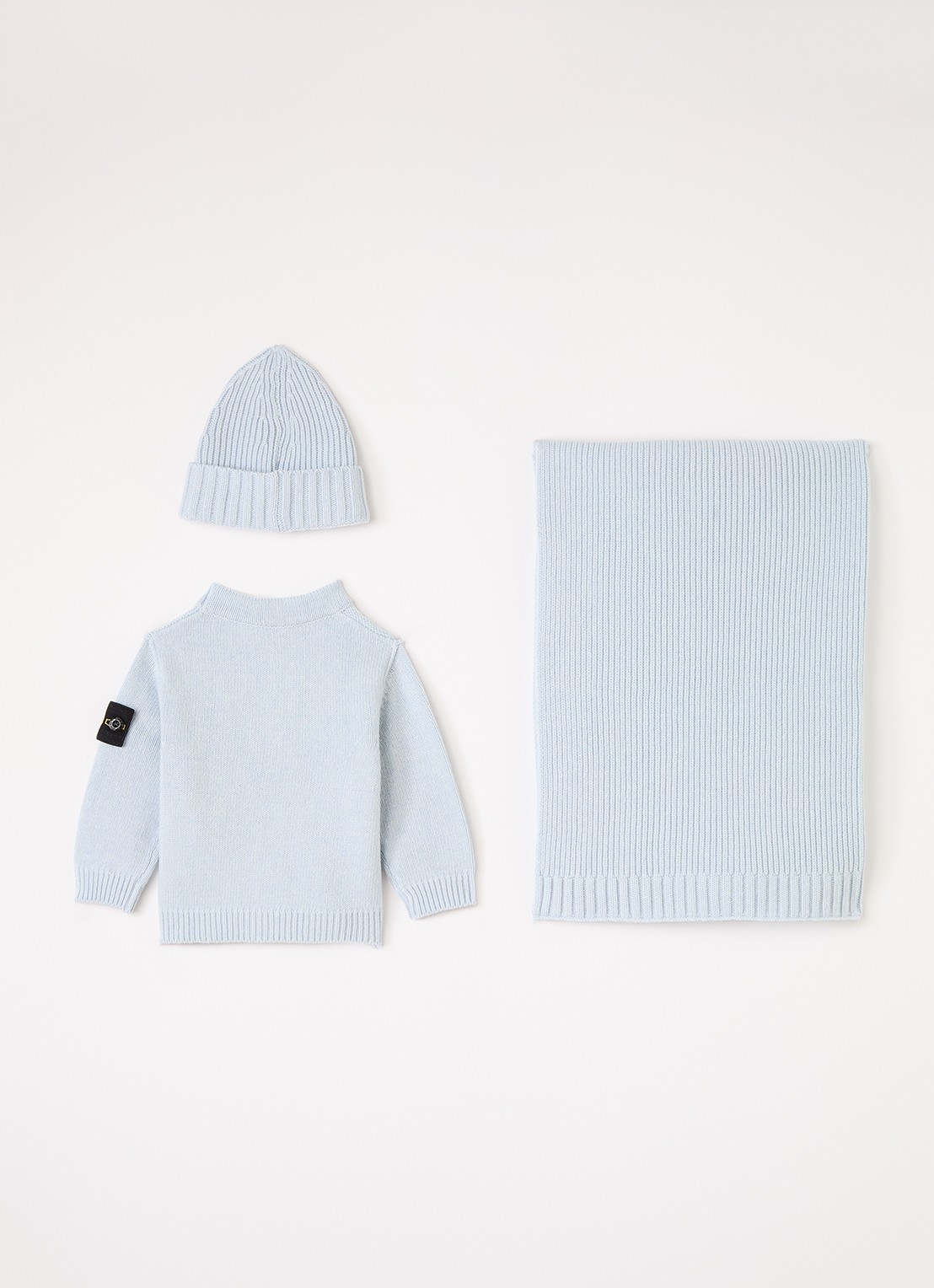 Stone Island Set van vest met muts en sjaal in giftbox 3-delig - voorkant 3 lichtblauw
