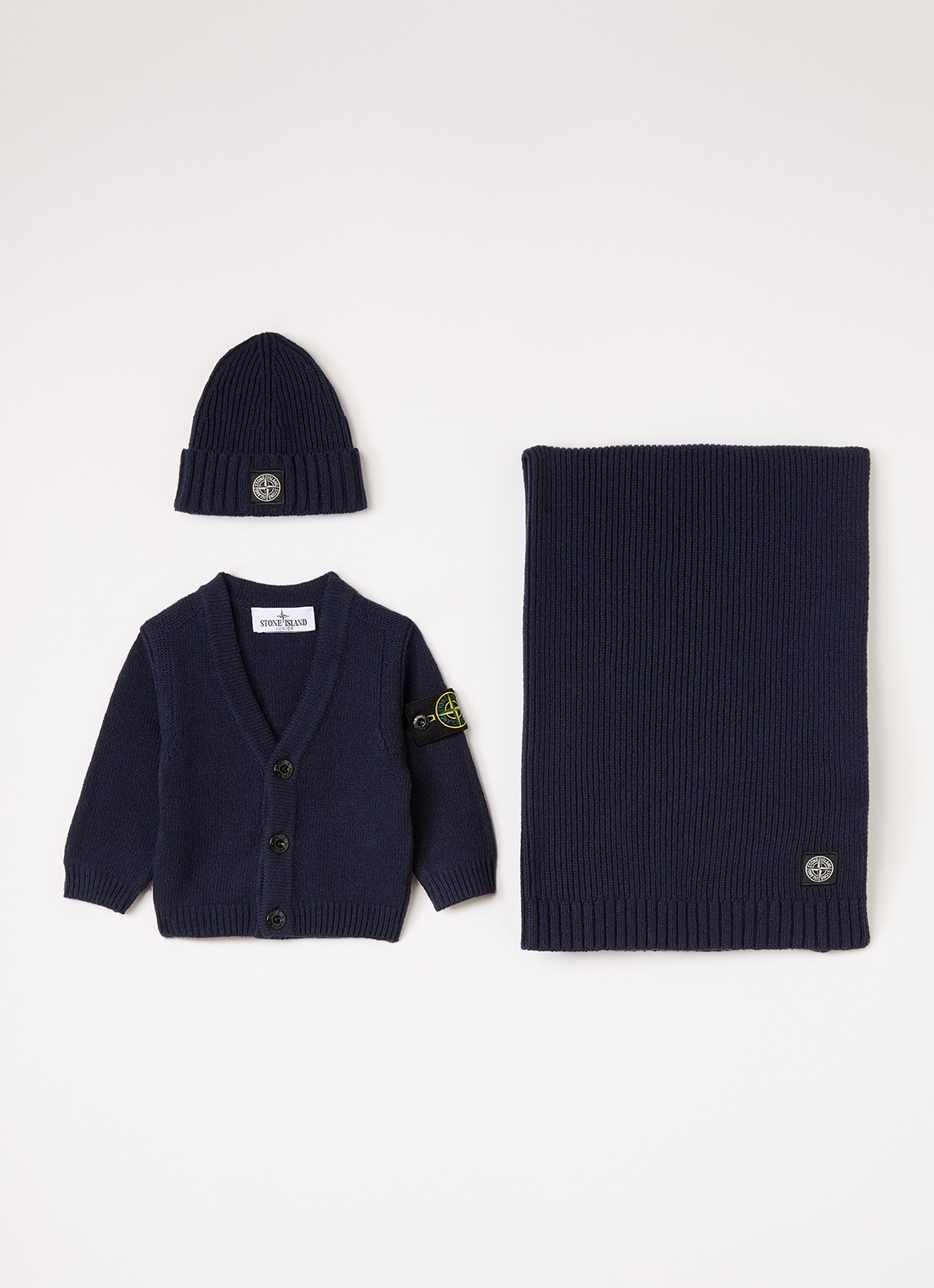 Stone Island Set van vest met muts en sjaal in giftbox 3-delig - voorkant 2 donkerblauw