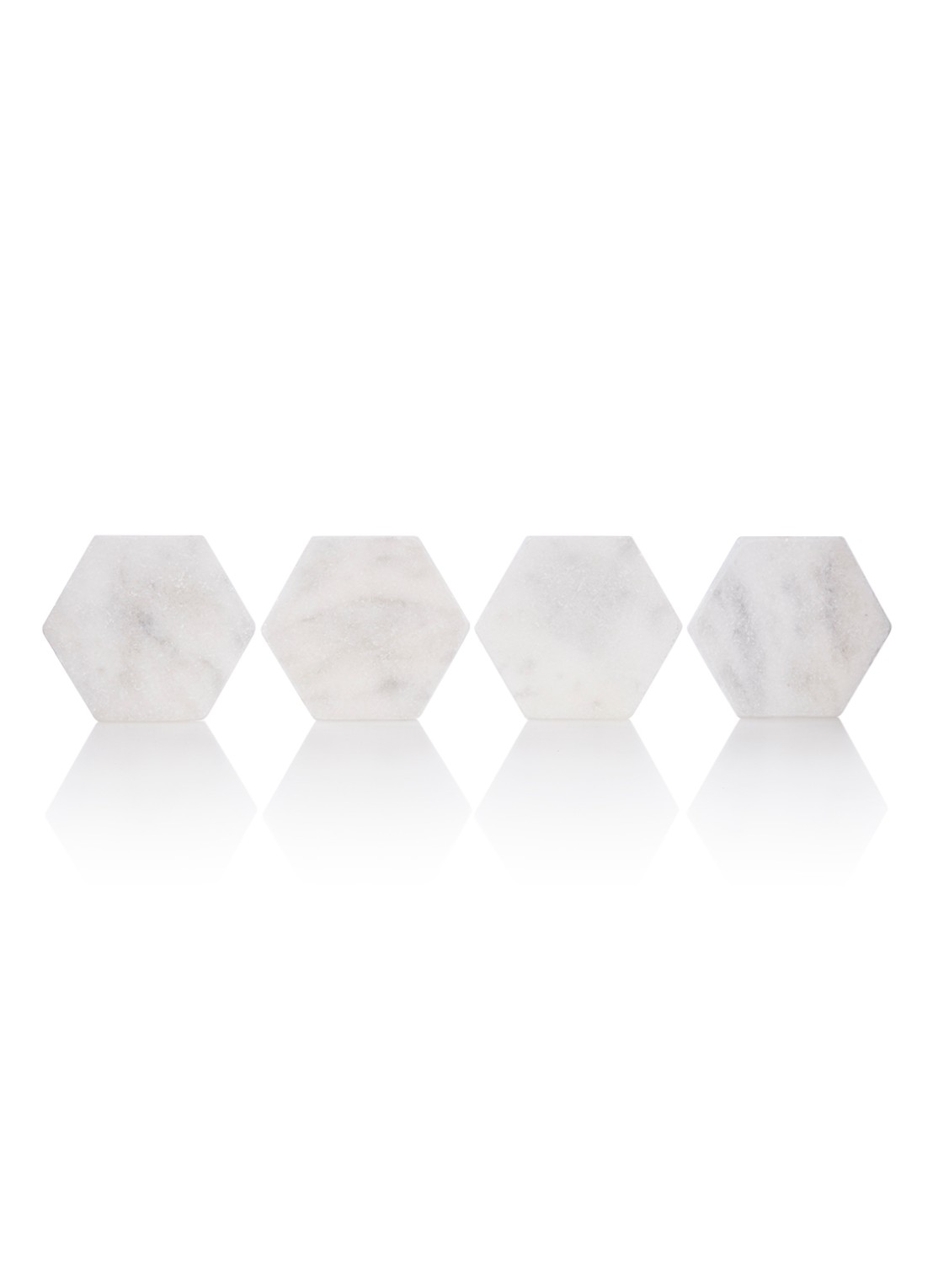 Stoned Hexagon onderzetter van marmer set van 4 - voorkant wit