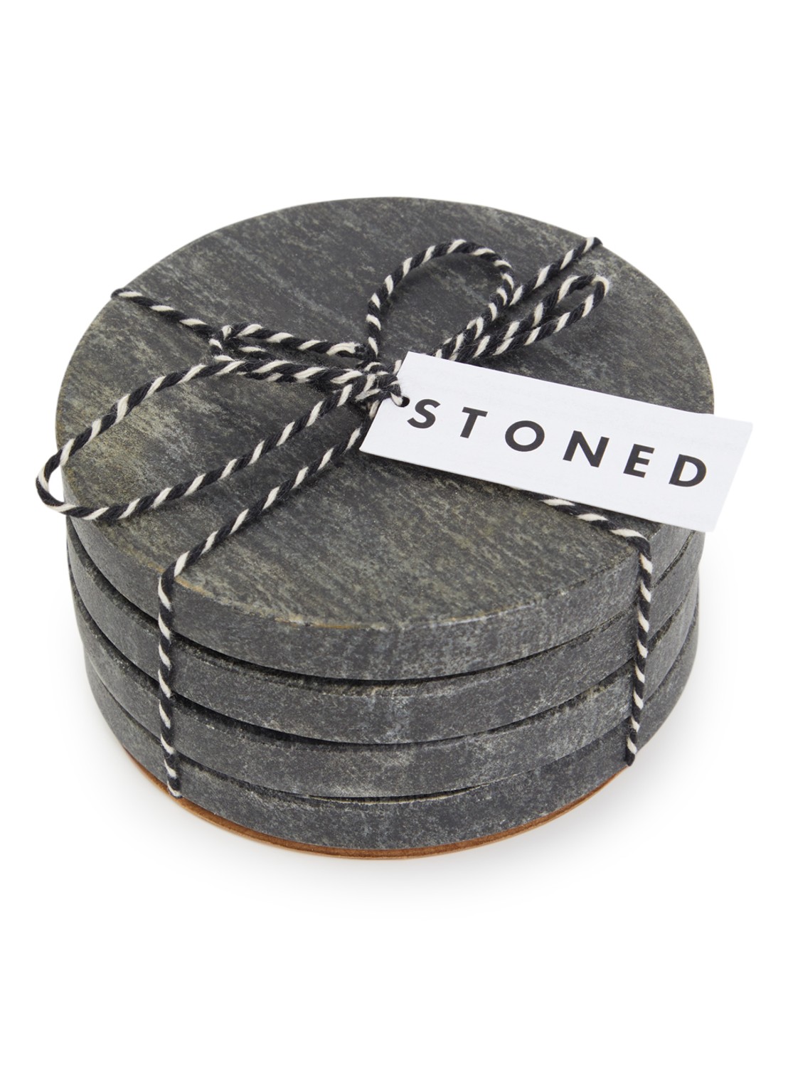 Stoned Marmer onderzetter 11 cm set van 4 - voorkant zwart