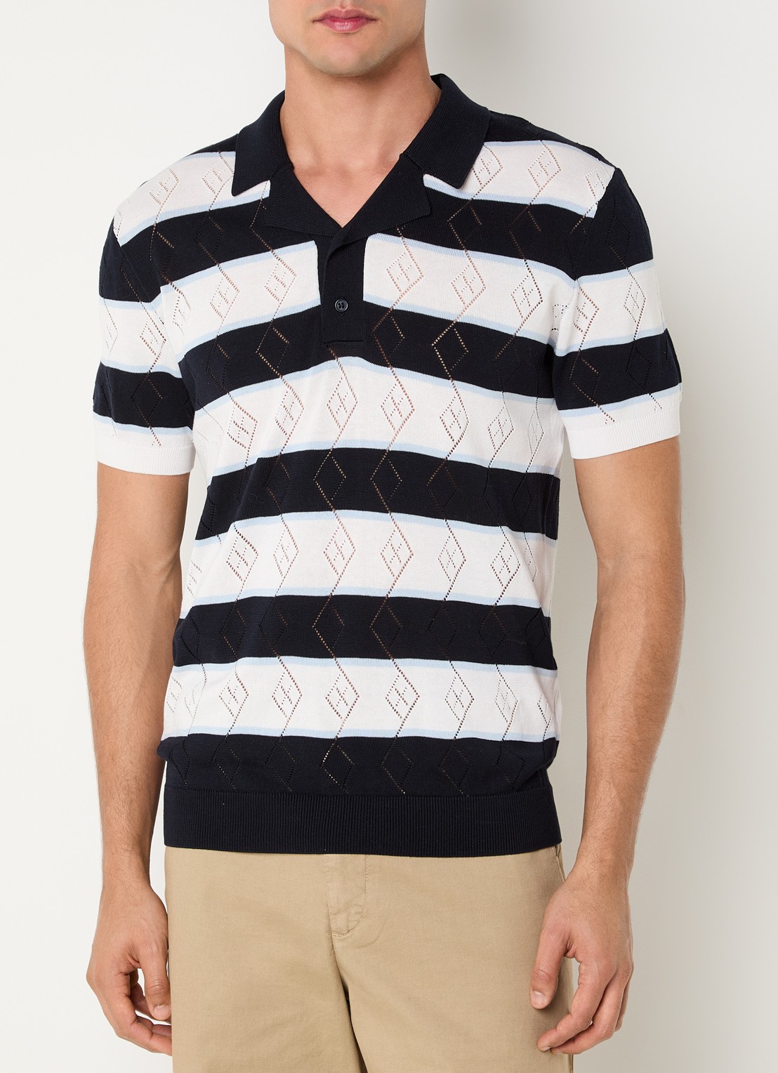 Strellson Adrian regular fit polo met streepprint - detail 3 donkerblauw