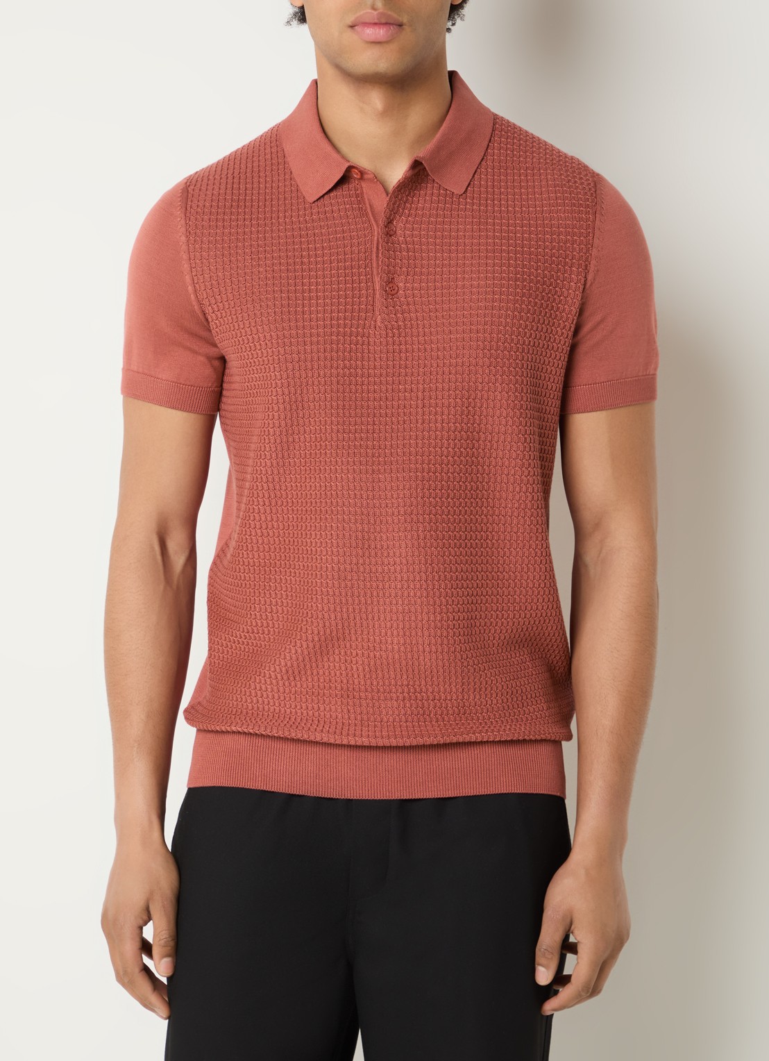 Strellson Adrian regular fit polo van  katoen met structuur - detail 3 kersenrood