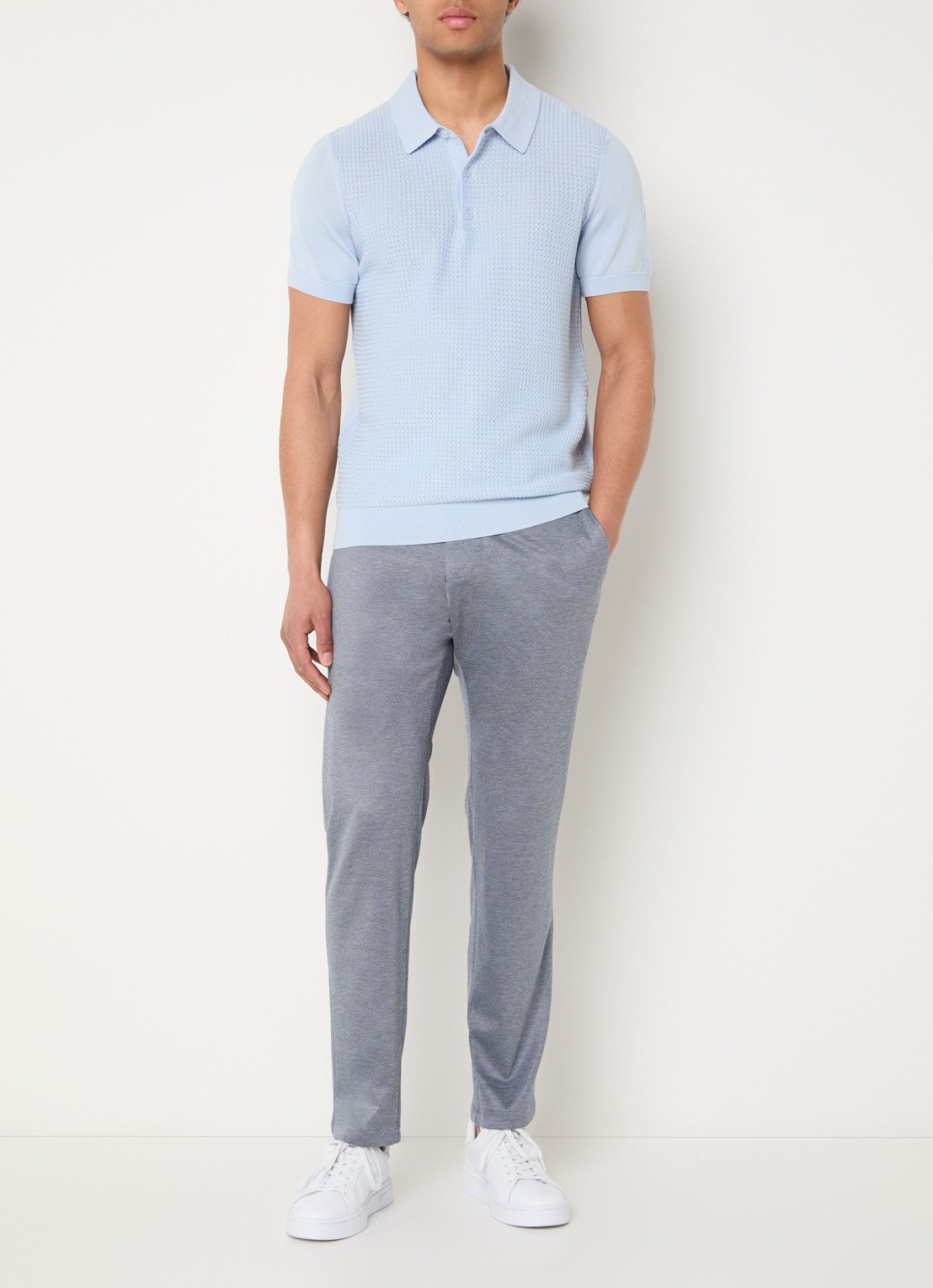 Strellson Adrian regular fit polo van  katoen met structuur - voorkant 4 blauw
