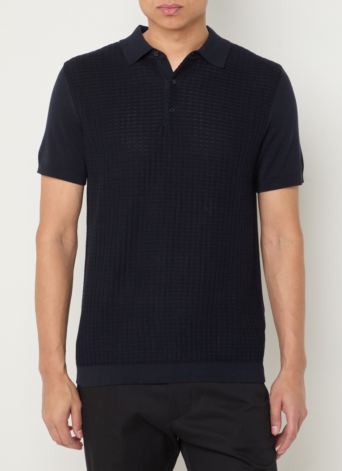 Strellson Adrian regular fit polo van  katoen met structuur - detail donkerblauw