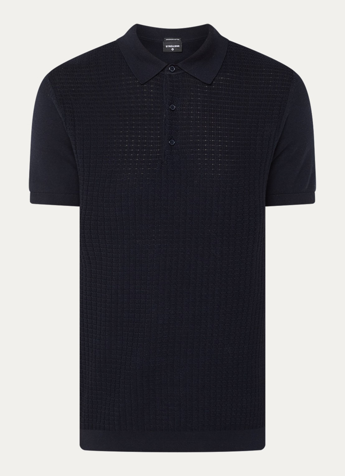 Strellson Adrian regular fit polo van  katoen met structuur - voorkant 3 donkerblauw