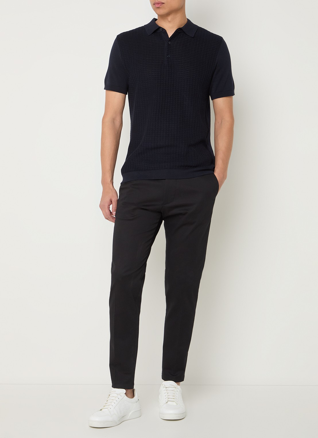 Strellson Adrian regular fit polo van  katoen met structuur - voorkant 4 donkerblauw