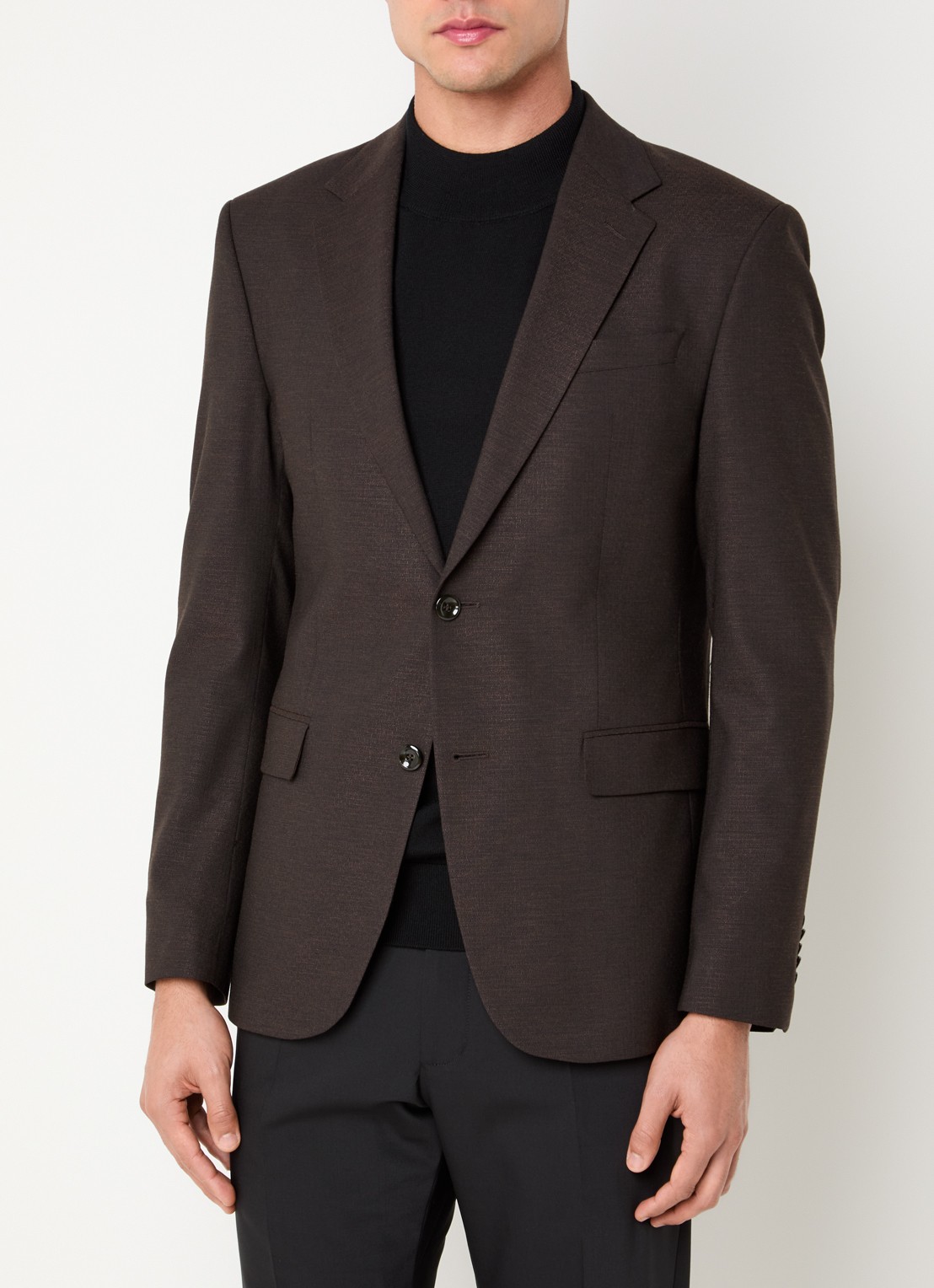 Strellson Aidan regular fit colbert in wolblend met klepzakken - detail 4 donkerbruin
