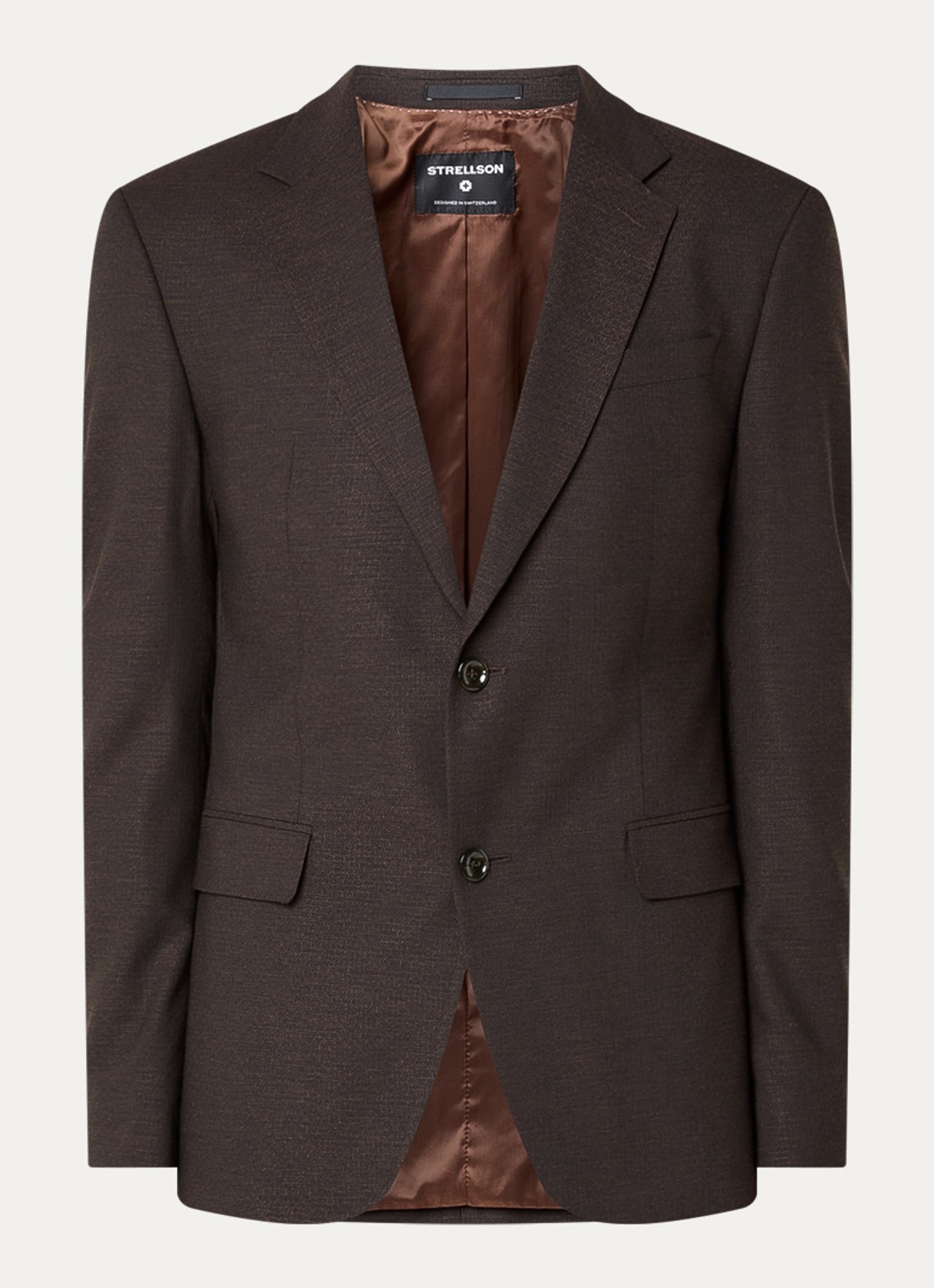 Strellson Aidan regular fit colbert in wolblend met klepzakken - voorkant 2 donkerbruin