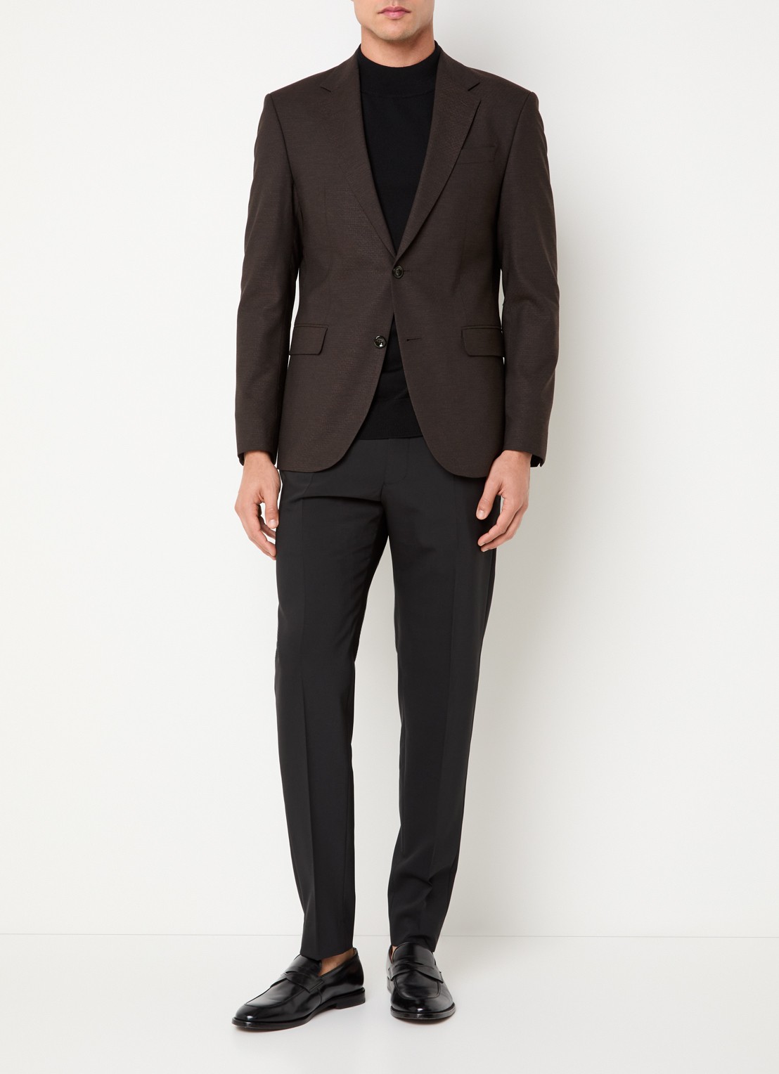Strellson Aidan regular fit colbert in wolblend met klepzakken - voorkant 3 donkerbruin