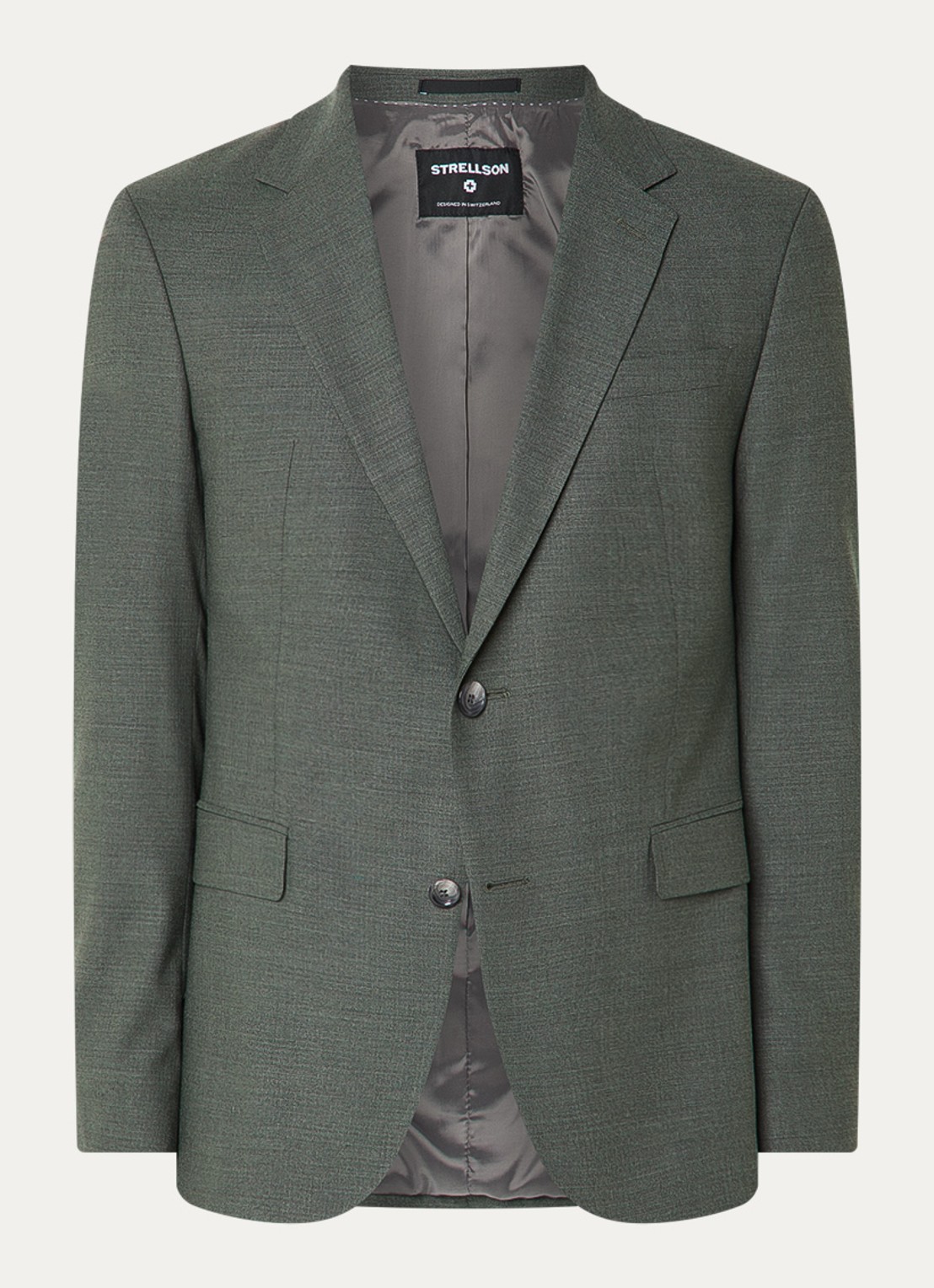 Strellson Aidan regular fit colbert in wolblend met klepzakken - voorkant 6 olijfgroen