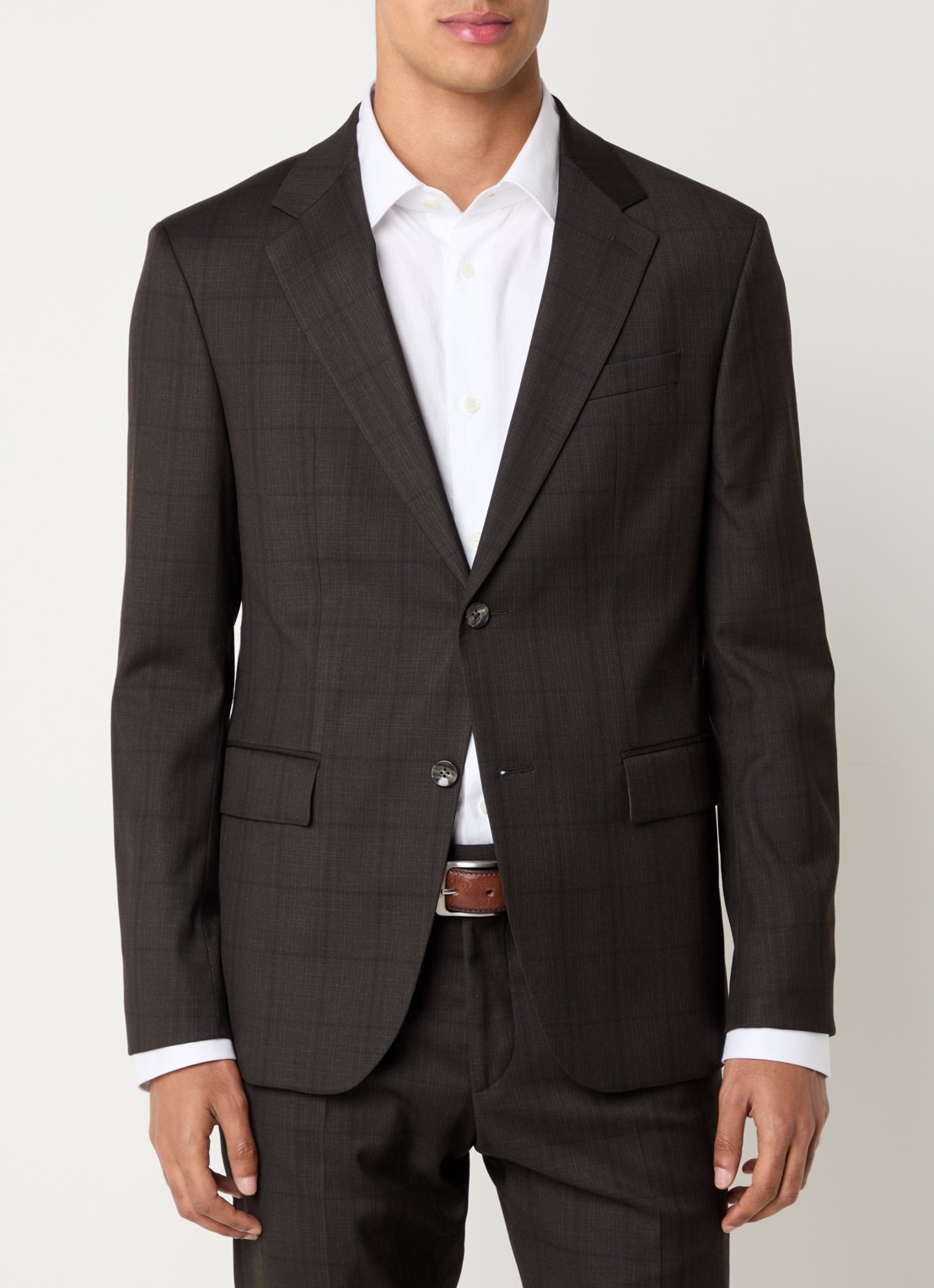 Strellson Aidan regular fit colbert met klepzakken - detail donkerbruin