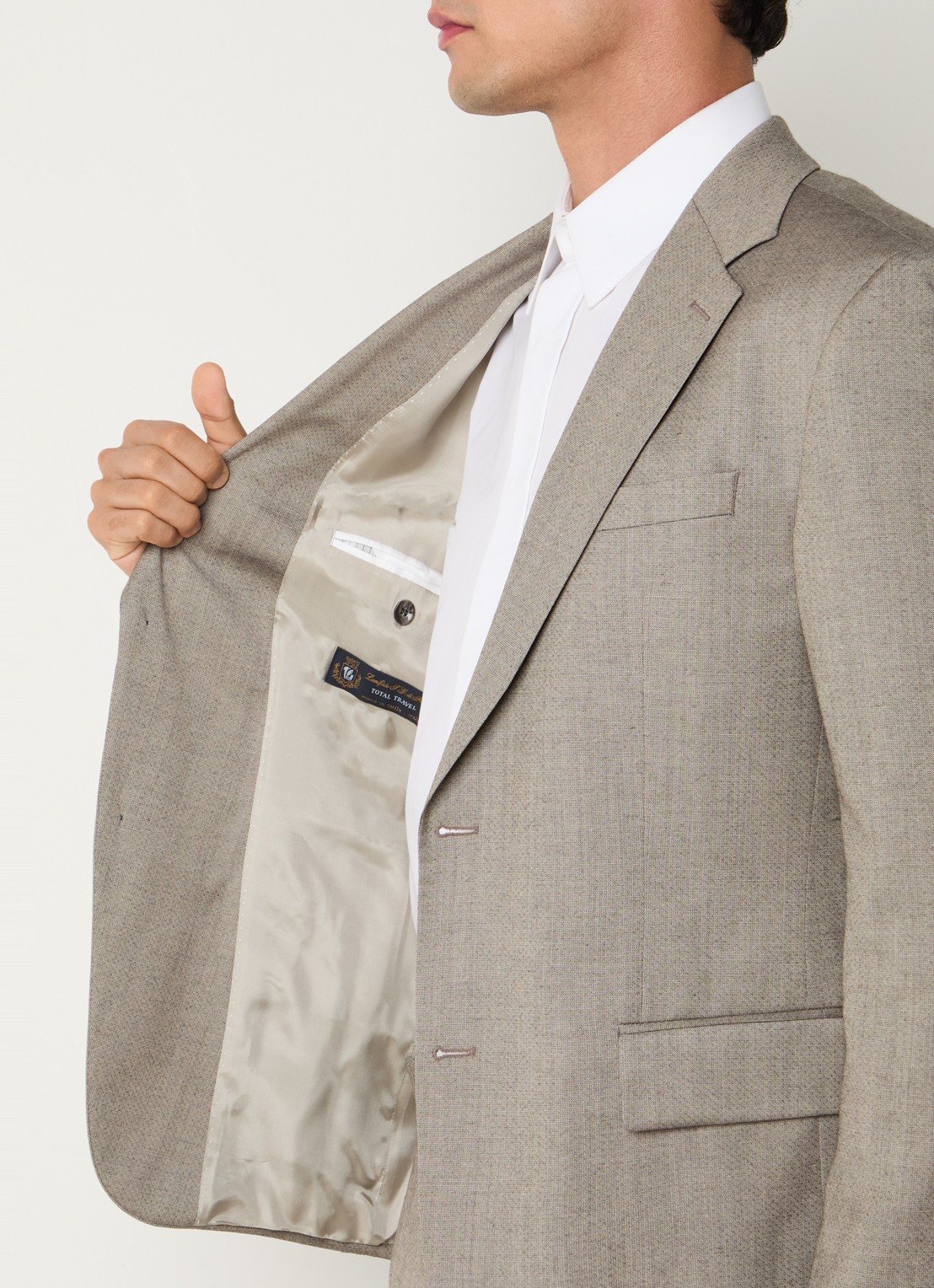 Strellson Aiden regular fit colbert in wolblend met klepzakken - detail 4 donkerbeige