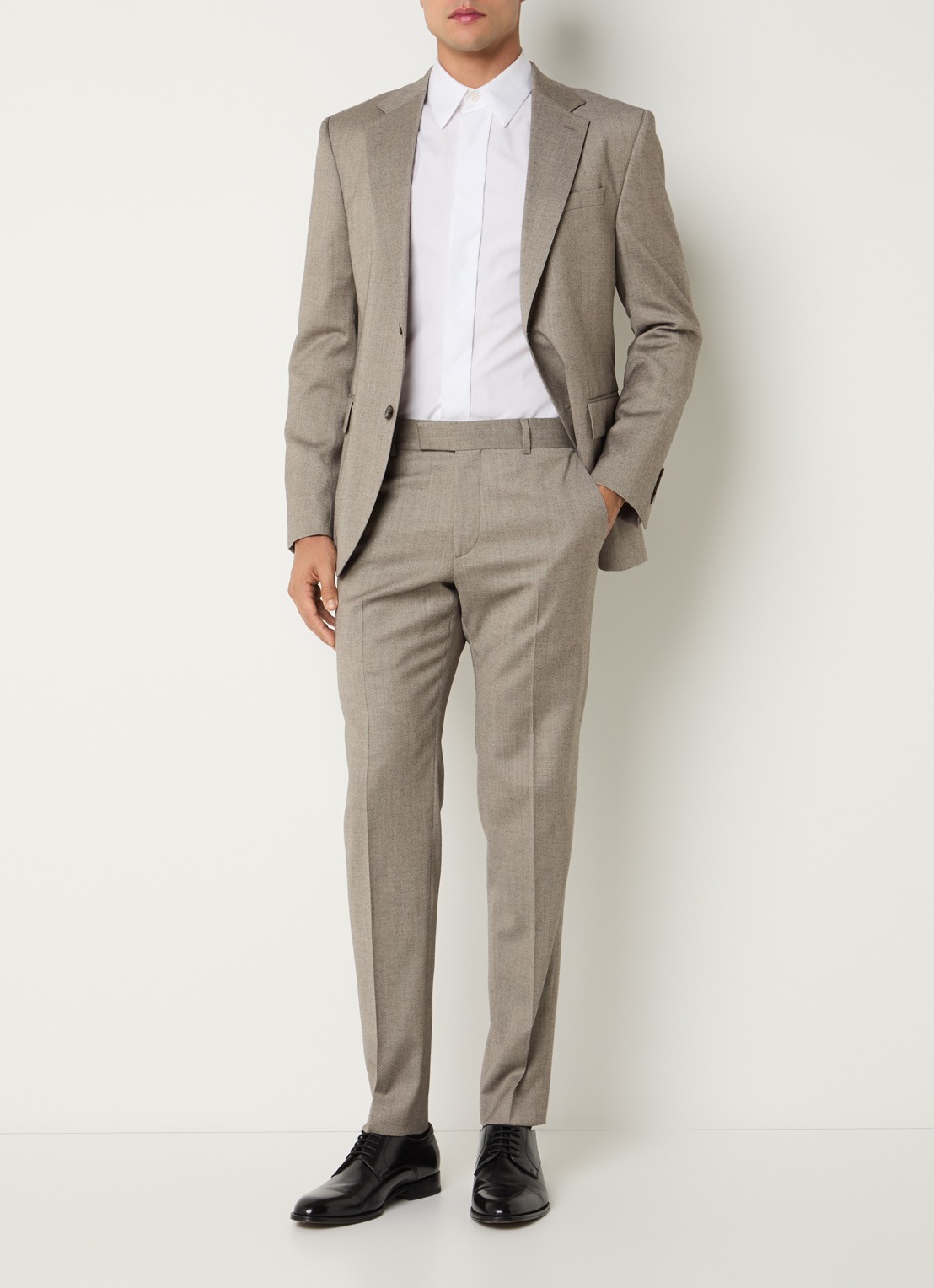 Strellson Aiden regular fit colbert in wolblend met klepzakken - voorkant 2 donkerbeige