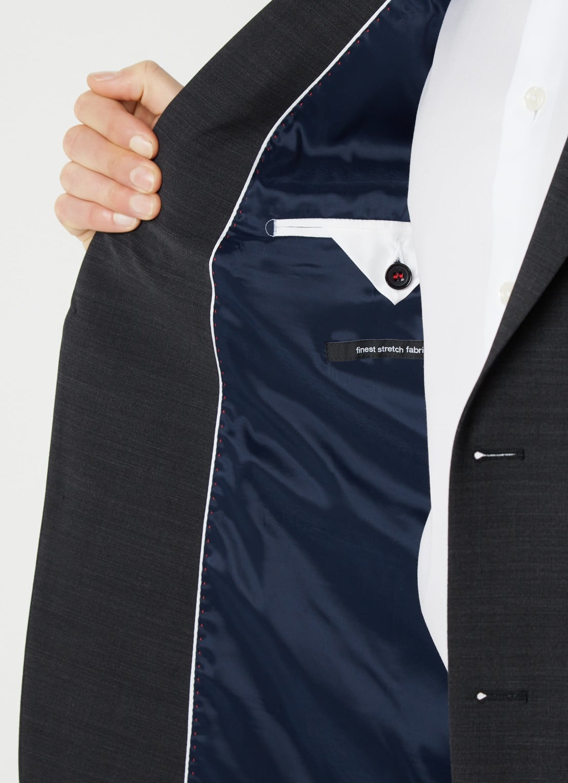 Strellson Allen slim fit colbert in wolblend met klepzakken - detail 3 antraciet