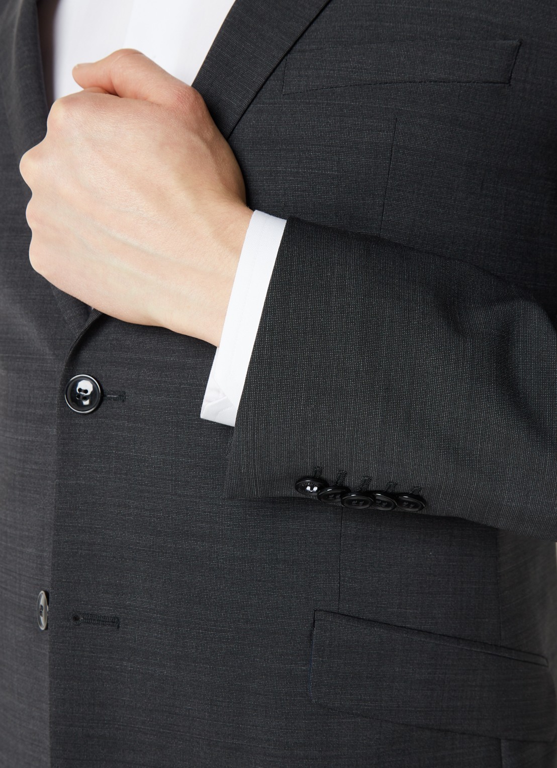 Strellson Allen slim fit colbert in wolblend met klepzakken - detail 4 antraciet