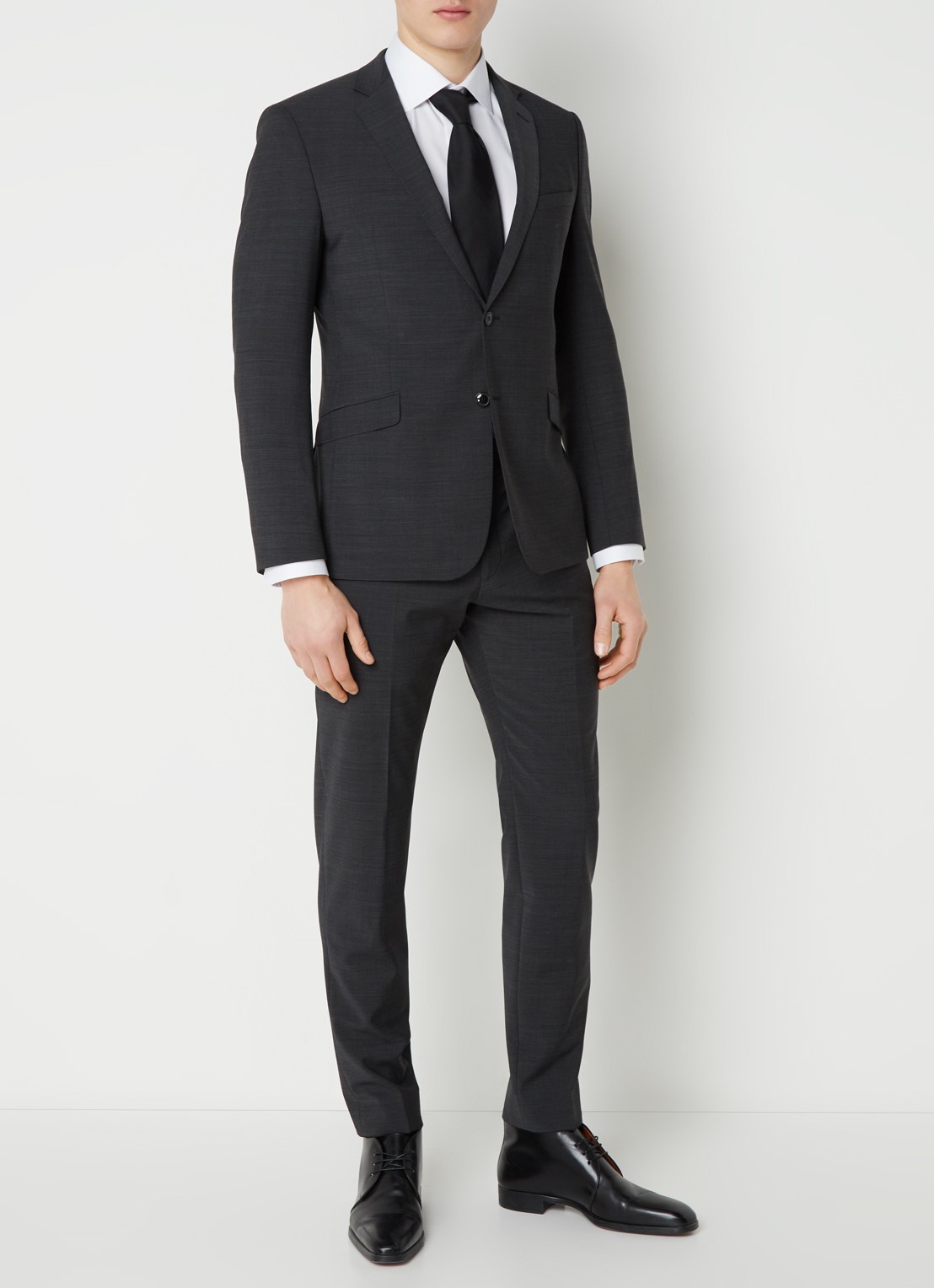 Strellson Allen slim fit colbert in wolblend met klepzakken - voorkant 7 antraciet