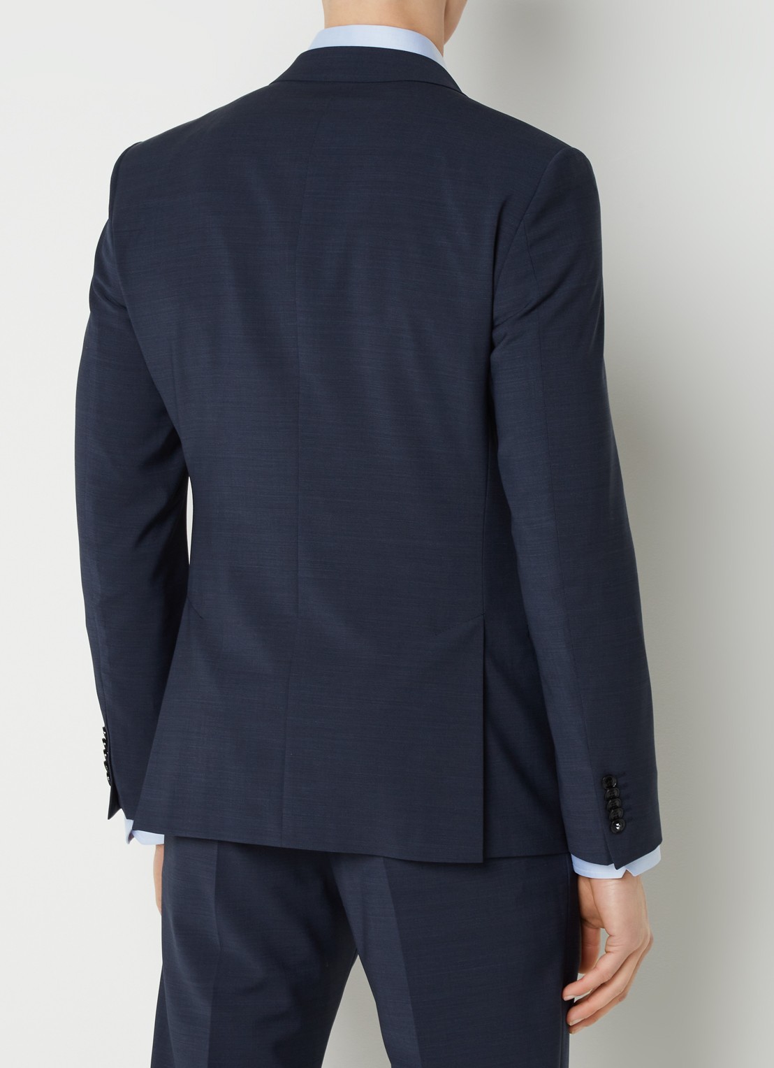 Strellson Allen slim fit colbert in wolblend met klepzakken - achterkant 7 donkerblauw