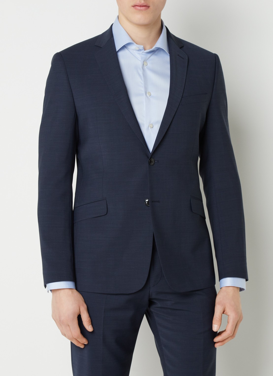Strellson Allen slim fit colbert in wolblend met klepzakken - detail donkerblauw