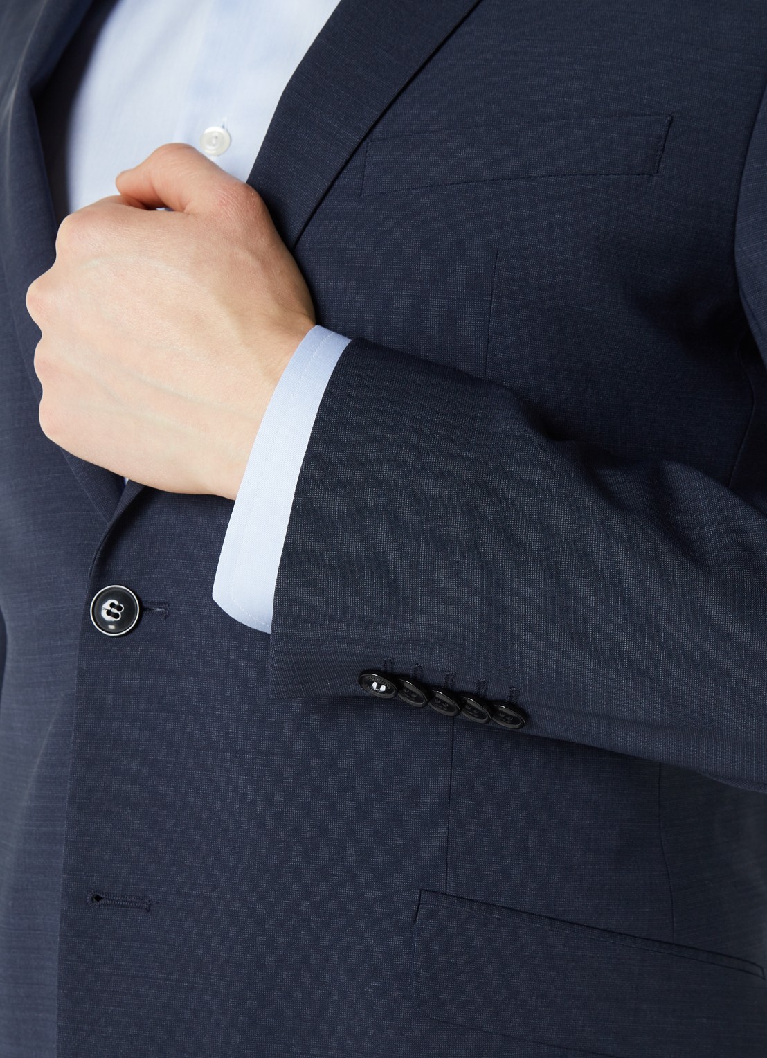 Strellson Allen slim fit colbert in wolblend met klepzakken - detail 3 donkerblauw