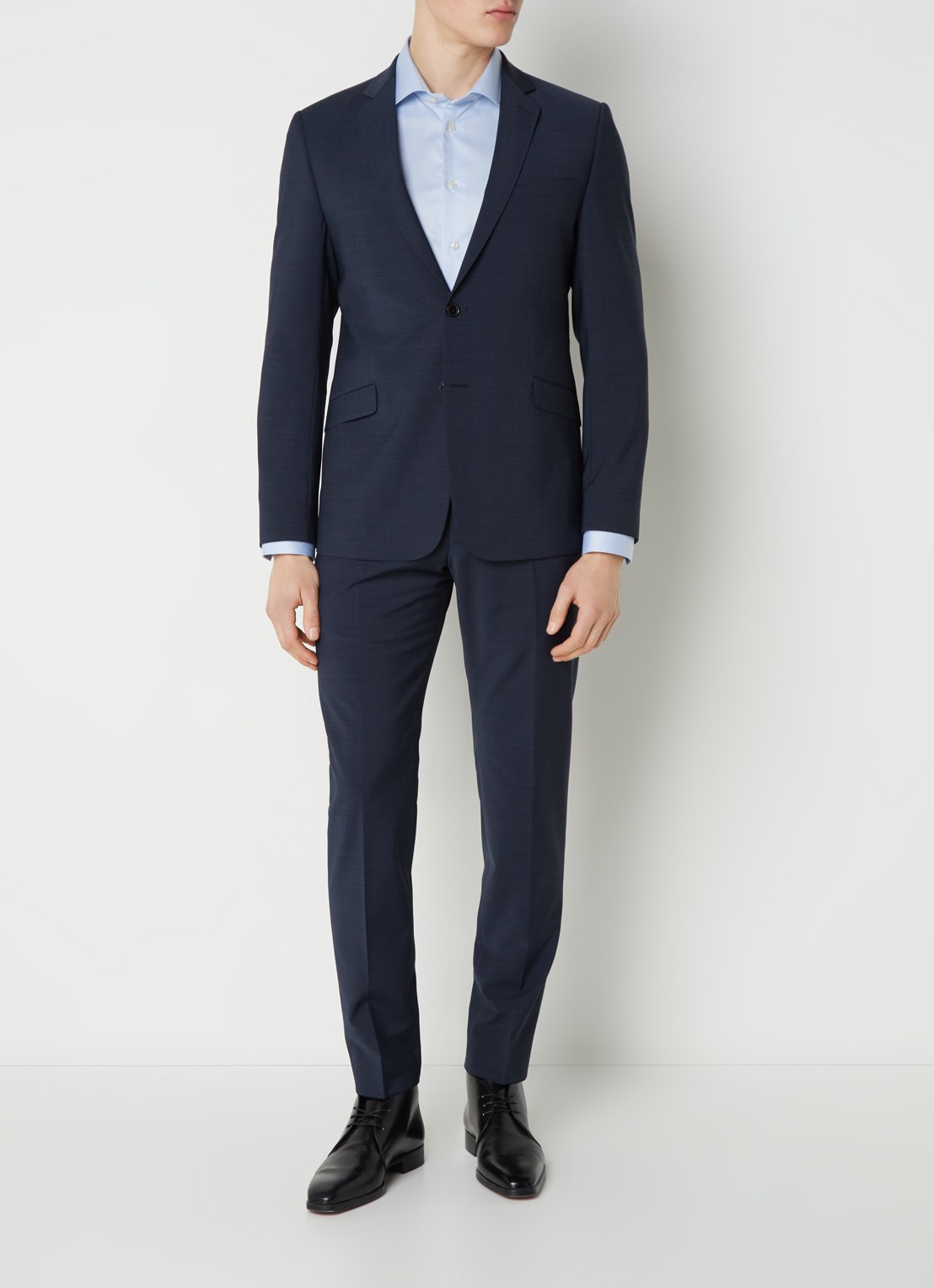 Strellson Allen slim fit colbert in wolblend met klepzakken - voorkant 6 donkerblauw