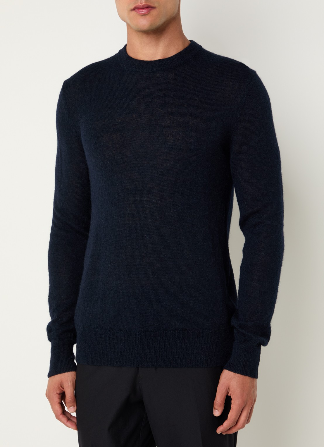 Strellson Alpus fijngebreide pullover alpaca wolblend - detail 4 donkerblauw