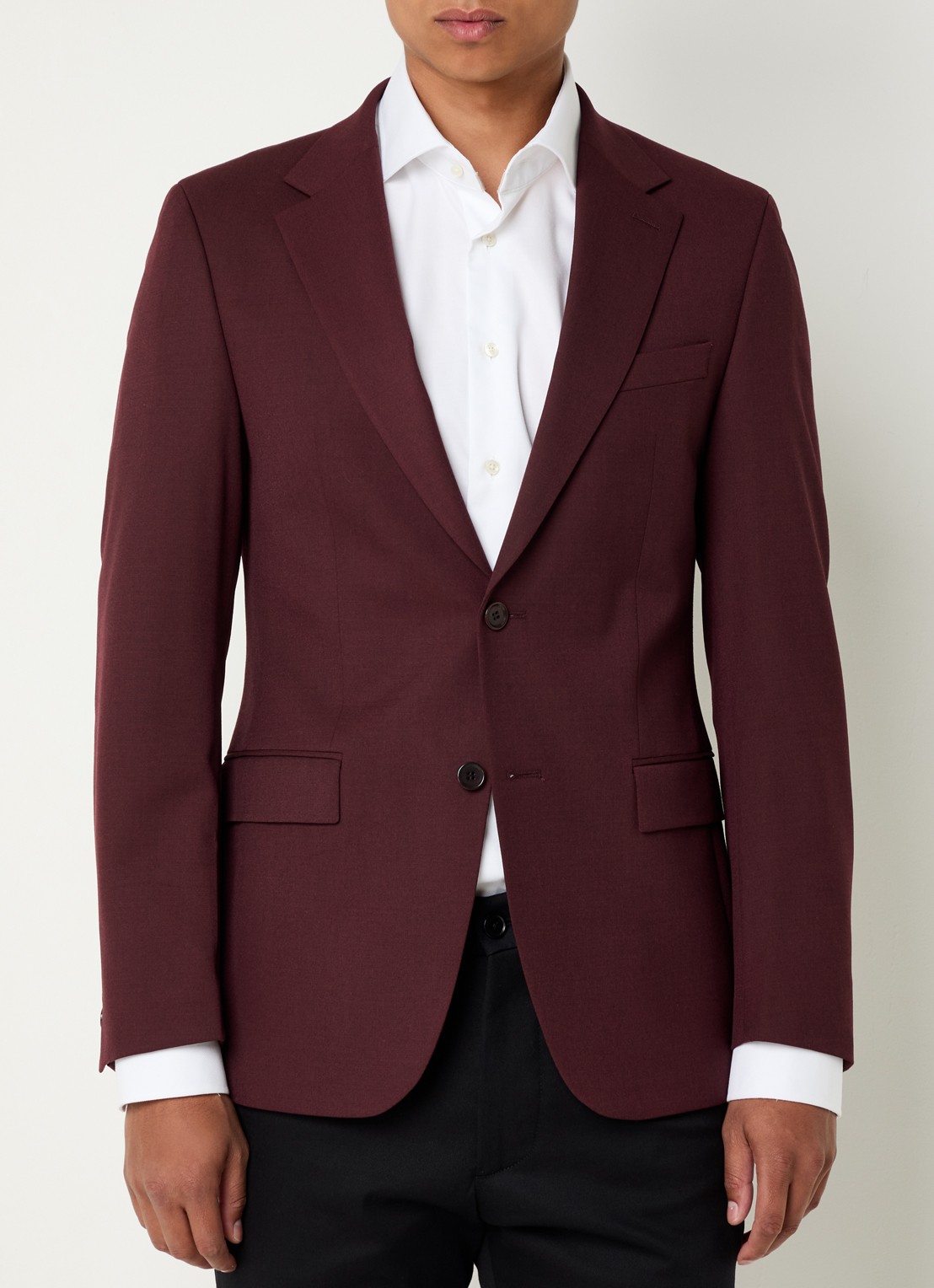 Strellson Alzer slim fit colbert in wolblend met klepzakken - detail bordeauxrood